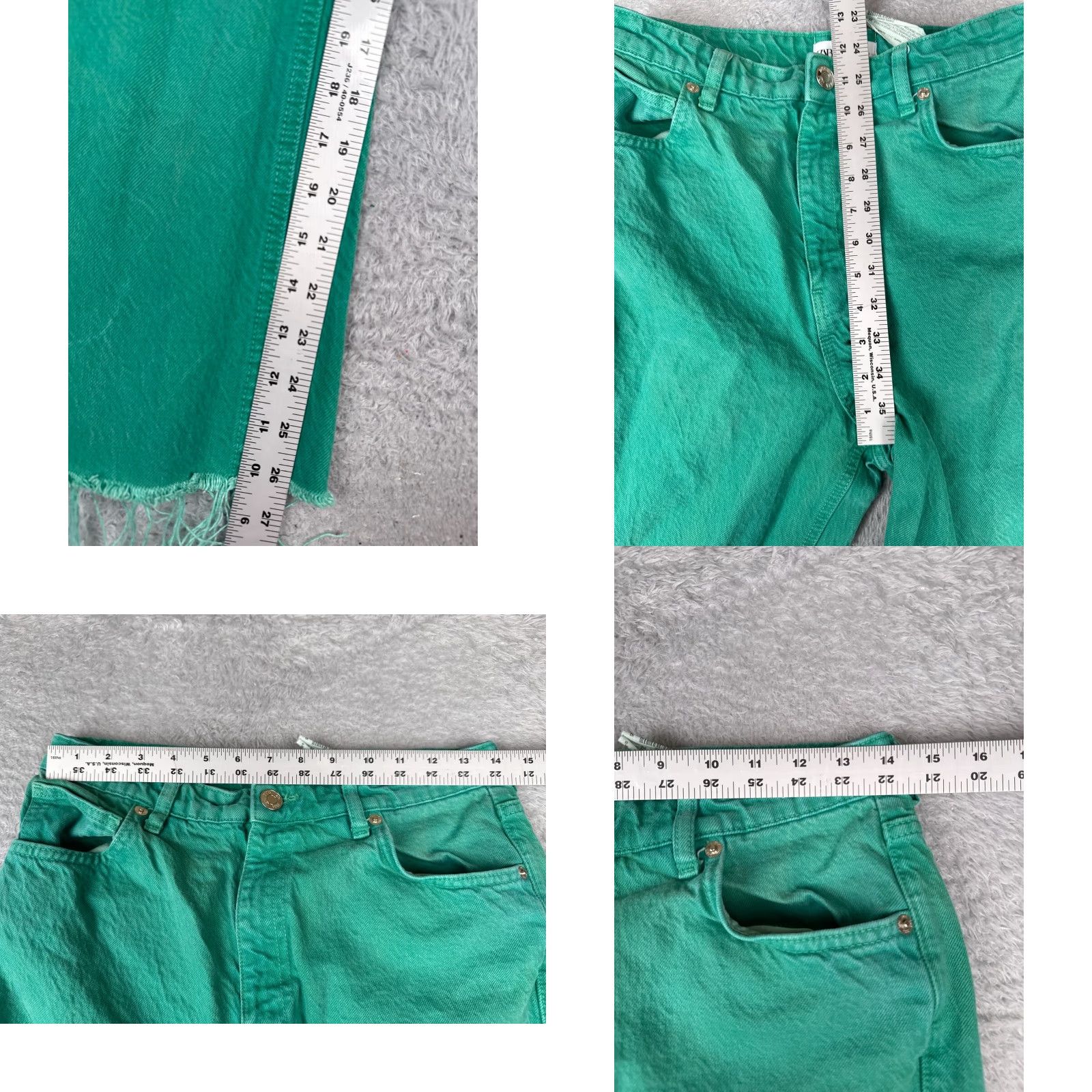 Zara Zara Jeans Womens 8 Green Denim Wide Leg High Rise 29x27 Cotton Blend 29x27 Vintage No | Button Zip | 5-Pocket | Distressed Theme Grunge Size 30" / US 8 / IT 44 - 8 Thumbnail