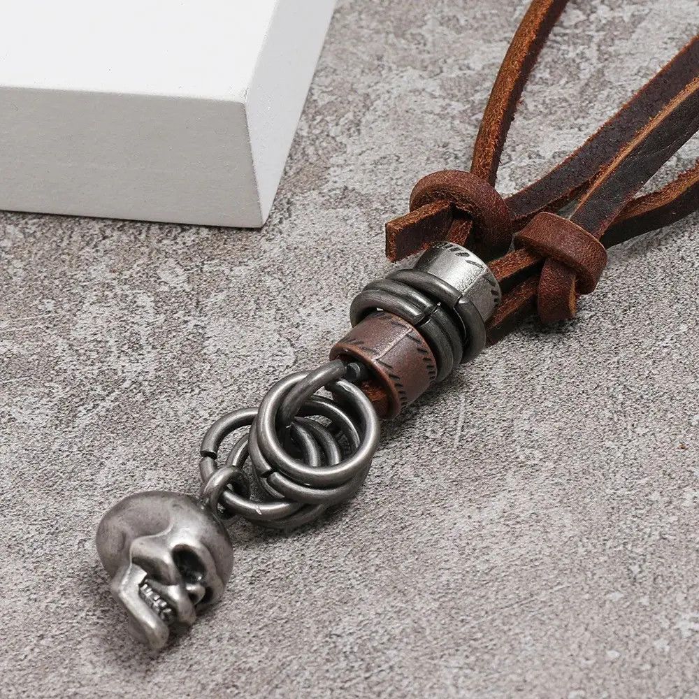 Leather Vintage Handmade Leather Skull Adjustable Necklace Size ONE SIZE - 4 Thumbnail