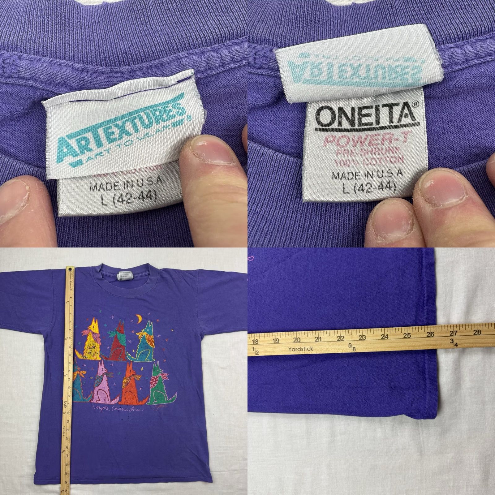 Vintage VINTAGE Oneita Coyote Chorus T Shirt Adult Large Purple Cotton Nature 90s Animals Mens Size US L / EU 52-54 / 3 - 8 Thumbnail