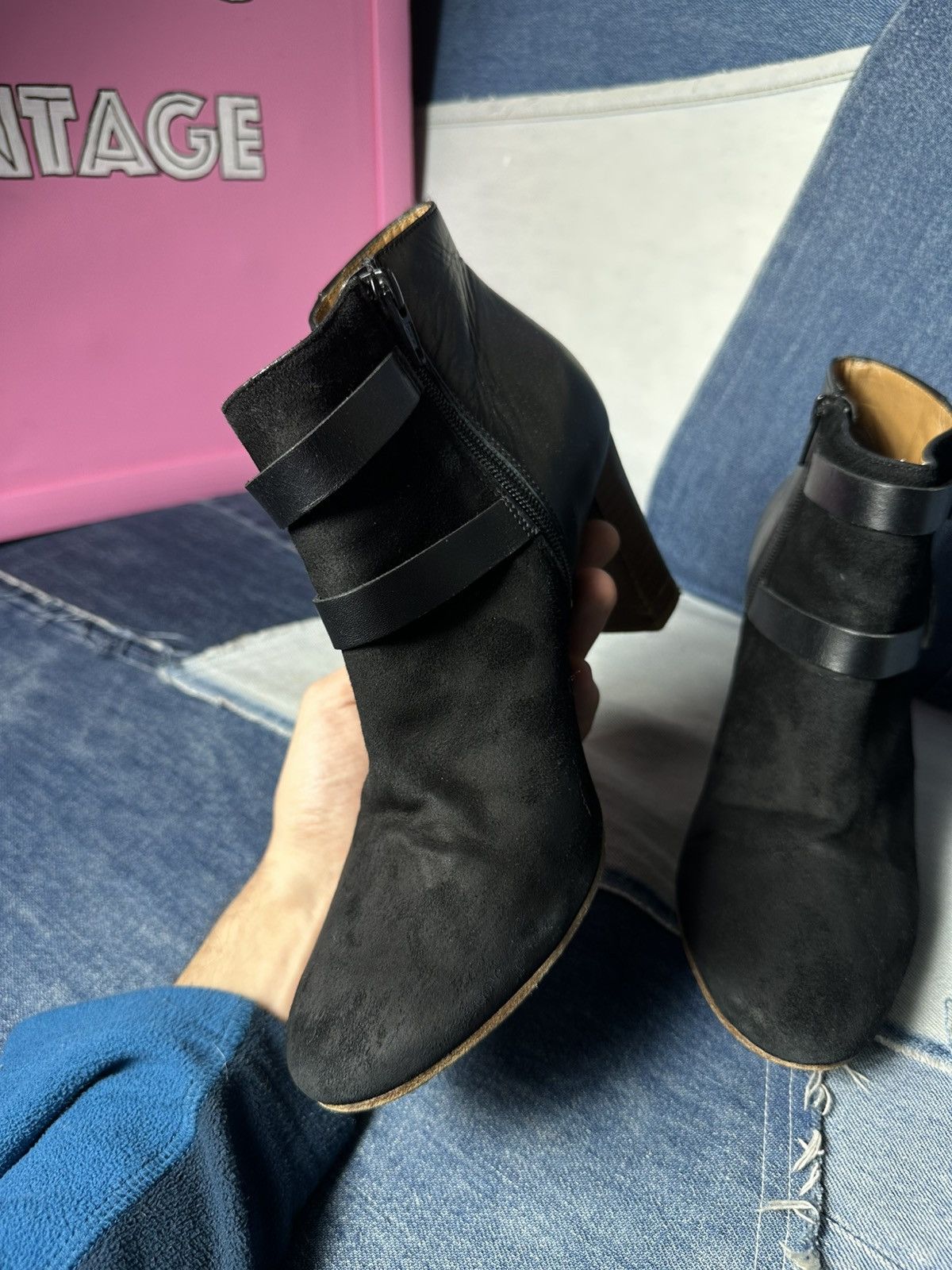 Sezane Sezane Ankle Boots Suede Leather Block Heels Buckle Strap Size US 9 / IT 39 - 15 Thumbnail