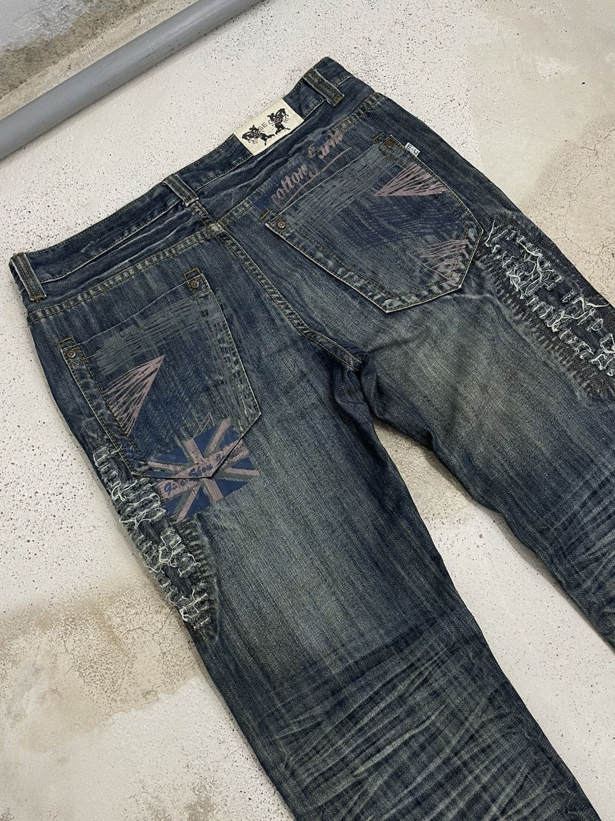 Japanese Brand Morse Code Distressed 3D Whisker Union Jack Gothic Fashion Size US 34 / EU 50 - 13 Thumbnail
