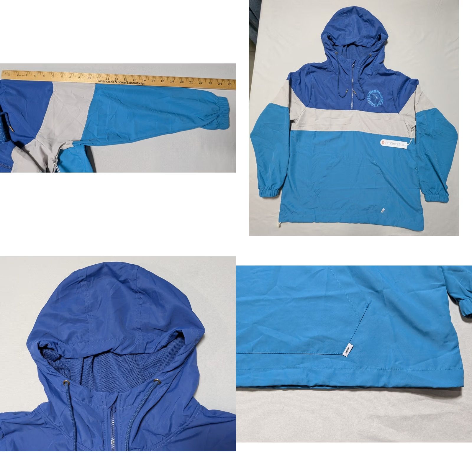 Vintage SISSTREVOLUTION Respect The Sea Blue 1/4 Zip Hooded Windbreaker - Women Small Jacket, Windbreaker, Hooded, Blue, XS? Size S / US 4 / IT 40 - 9 Thumbnail