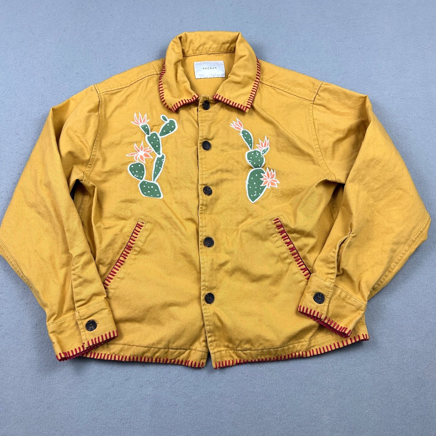 Pacsun PacSun Jacket Men Small Yellow Mustard Cactus Embroidered Button Up Canvas Windbreaker Size US S / EU 44-46 / 1 - 2 Thumbnail