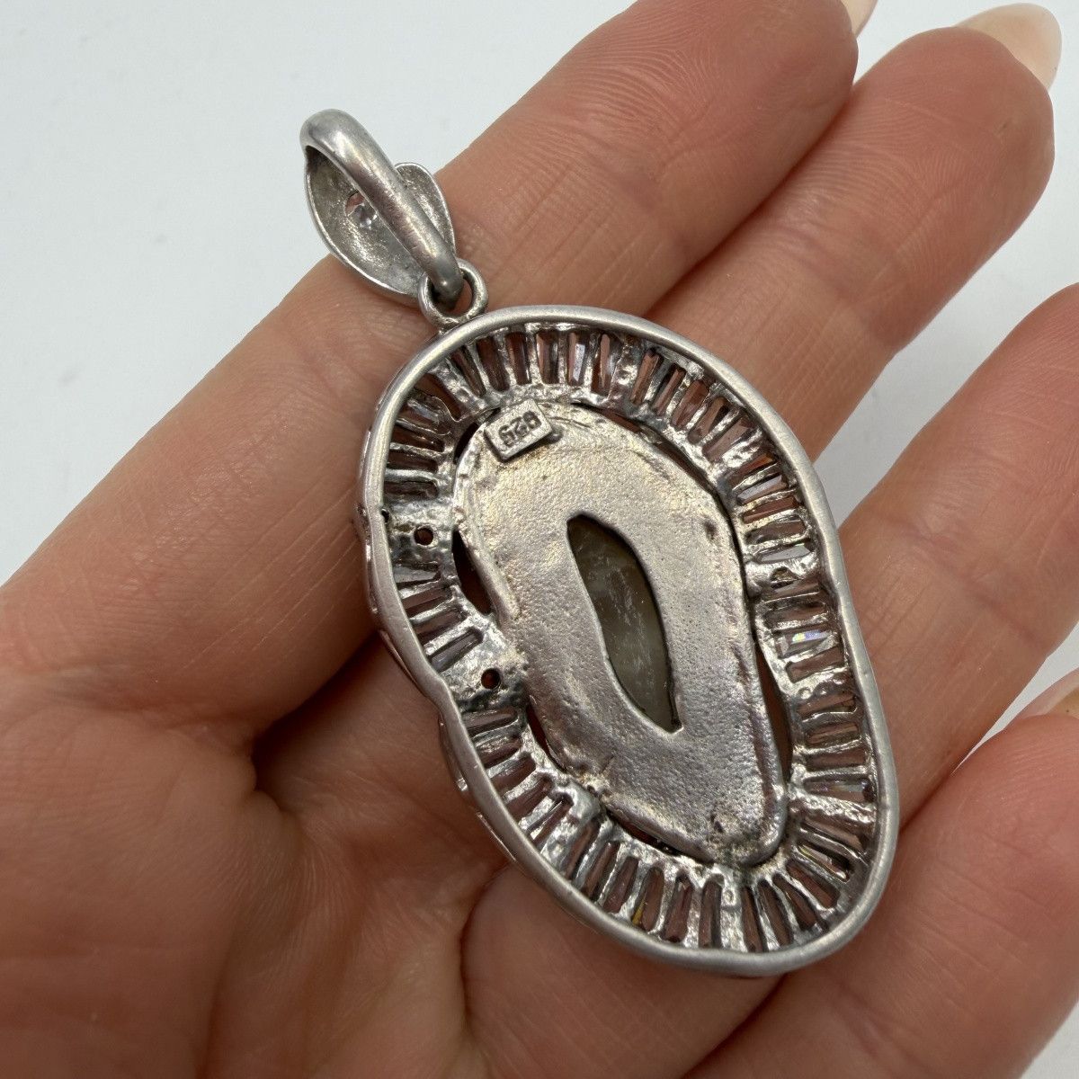 Vintage Vintage 925 Sterling Silver Agate CZ Pendant Large 17.8g Size ONE SIZE - 3 Thumbnail