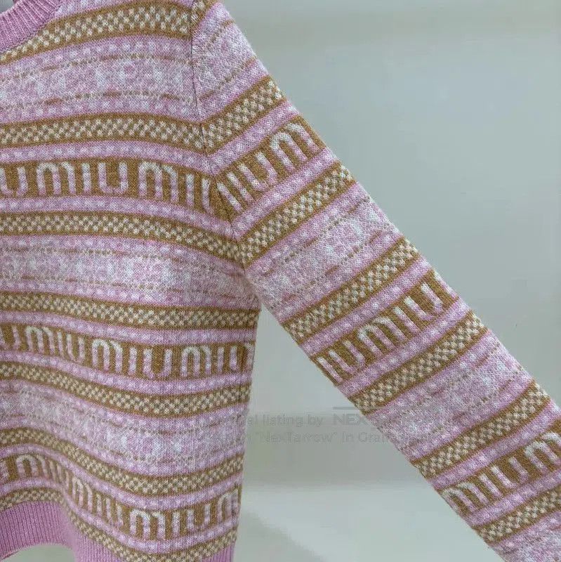 Miu Miu Miu Miu Pink Wool Patterned Long Sleeve Sweater . Size S / US 4 / IT 40 - 5 Thumbnail
