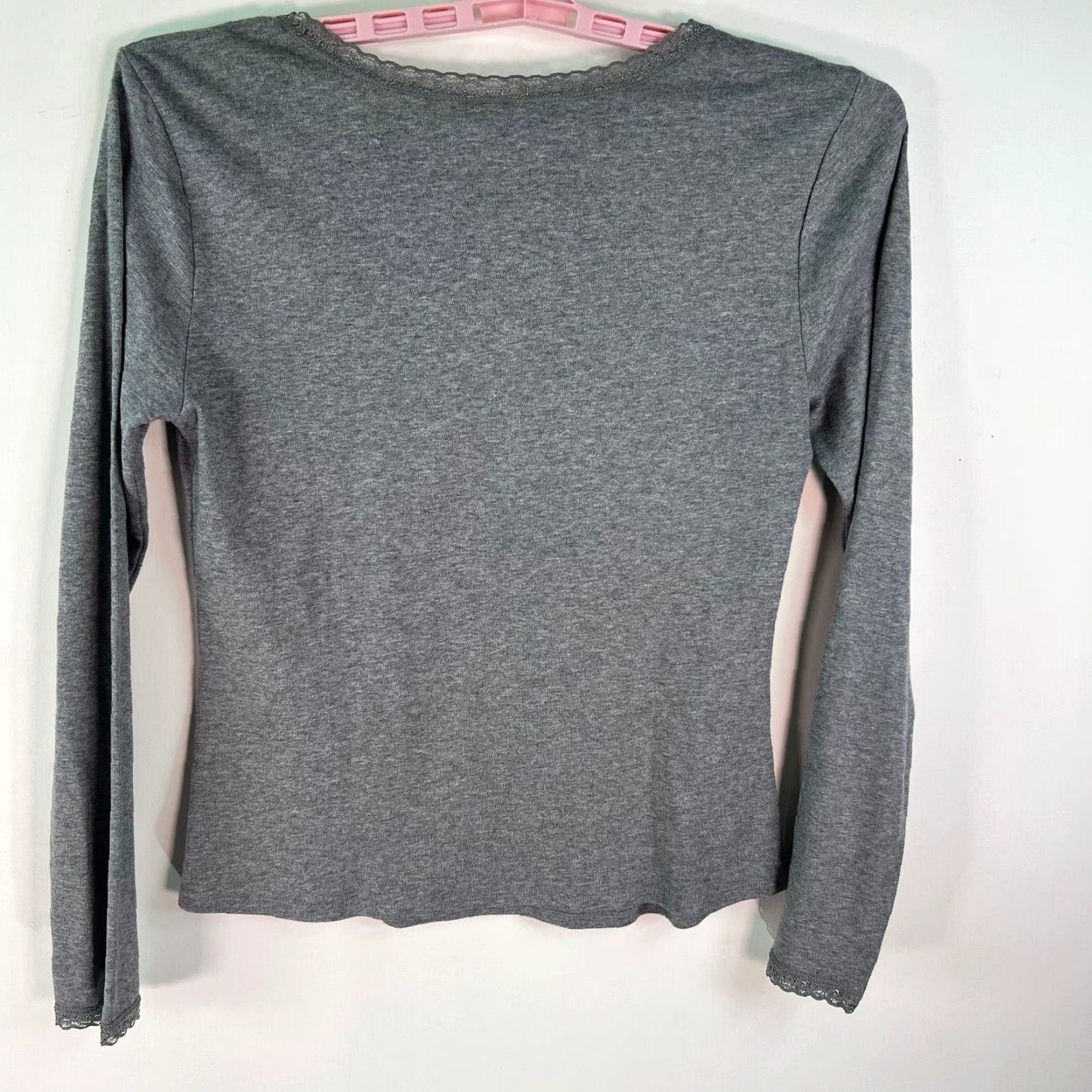 Vintage Enchanted Blouse Shirt Womens Gray 100% Cotton Round Neck Long Sleeve Size M Casual Women's Top Size M / US 6-8 / IT 42-44 - 2 Thumbnail