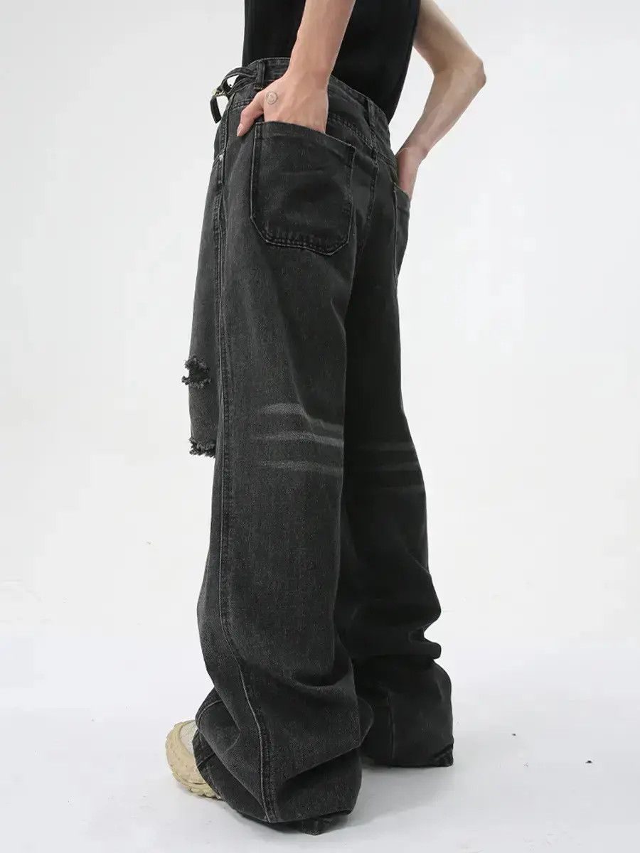 Japanese Brand Retro loose straight leg ripped jeans Size US 32 / EU 48 - 3 Thumbnail