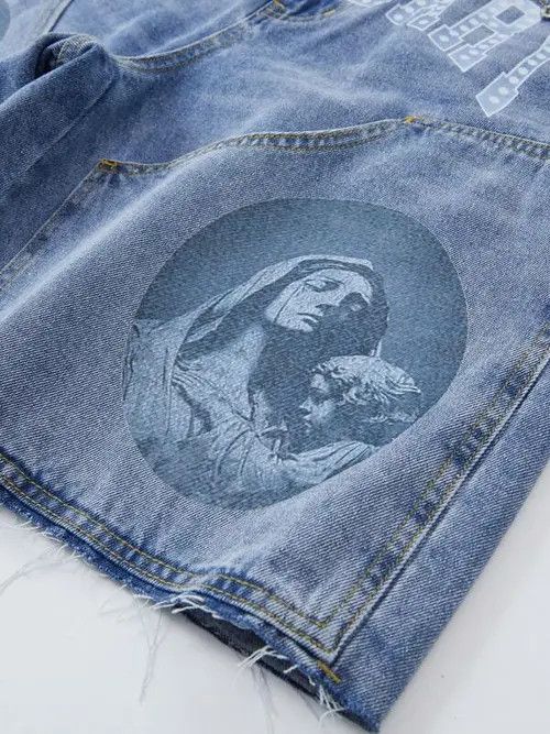 Jean Kimiko x Risa Goth GRAPHIC denim jeans jorts shorts Size US 32 / EU 48 - 5 Thumbnail
