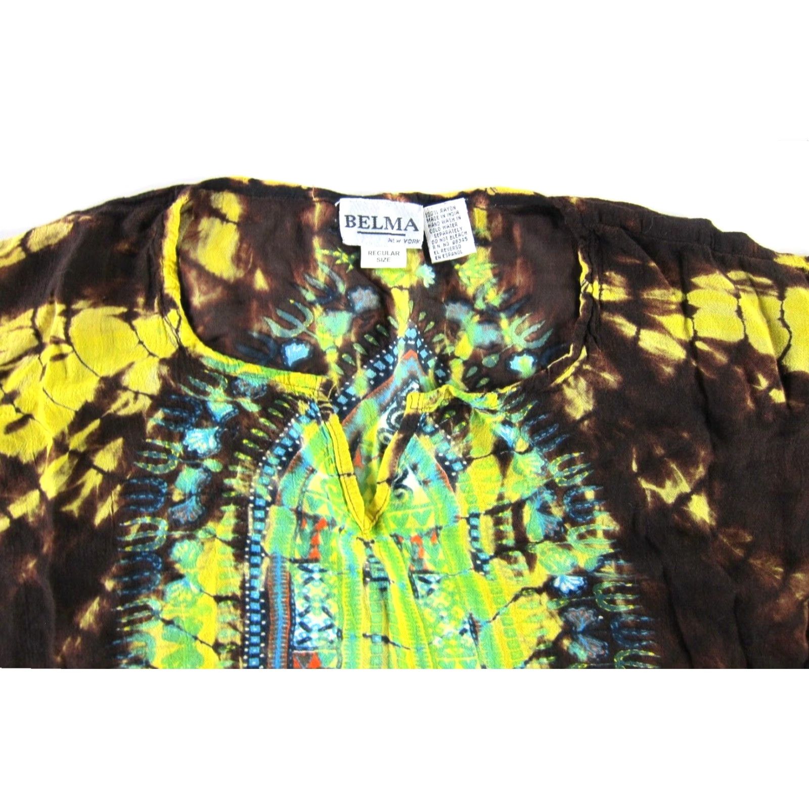 Vintage VINTAGE Belma Blouse Kimono Shirt M-L Yellow 100% Rayon Tie Dye Floral Bell Sleeve Women's Blouse Size M / US 6-8 / IT 42-44 - 3 Thumbnail