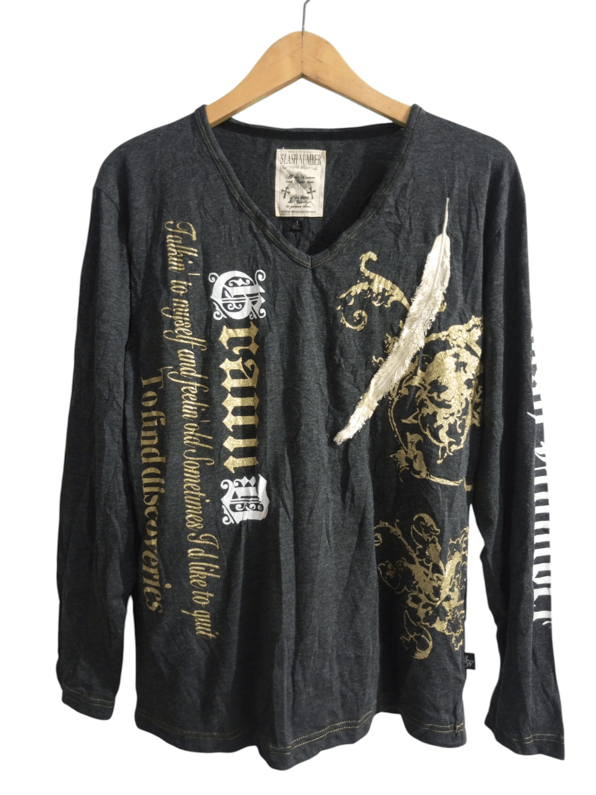 Slash number poem spellout v neck long sleeve tshirt