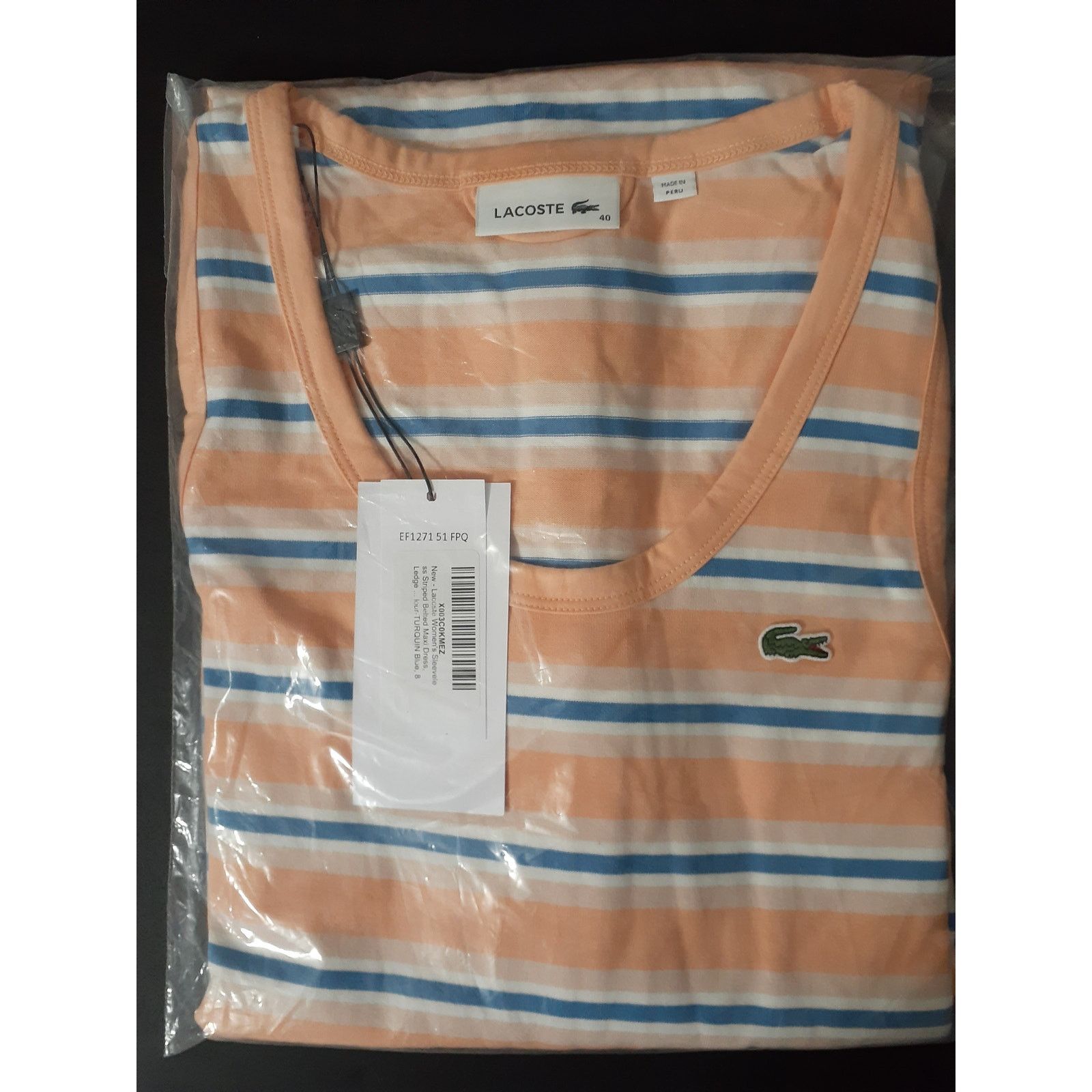 Lacoste Lacoste Women's Sleeveless Striped Belt Maxi Dress Orange 8 Size M / US 6-8 / IT 42-44 - 2 Thumbnail