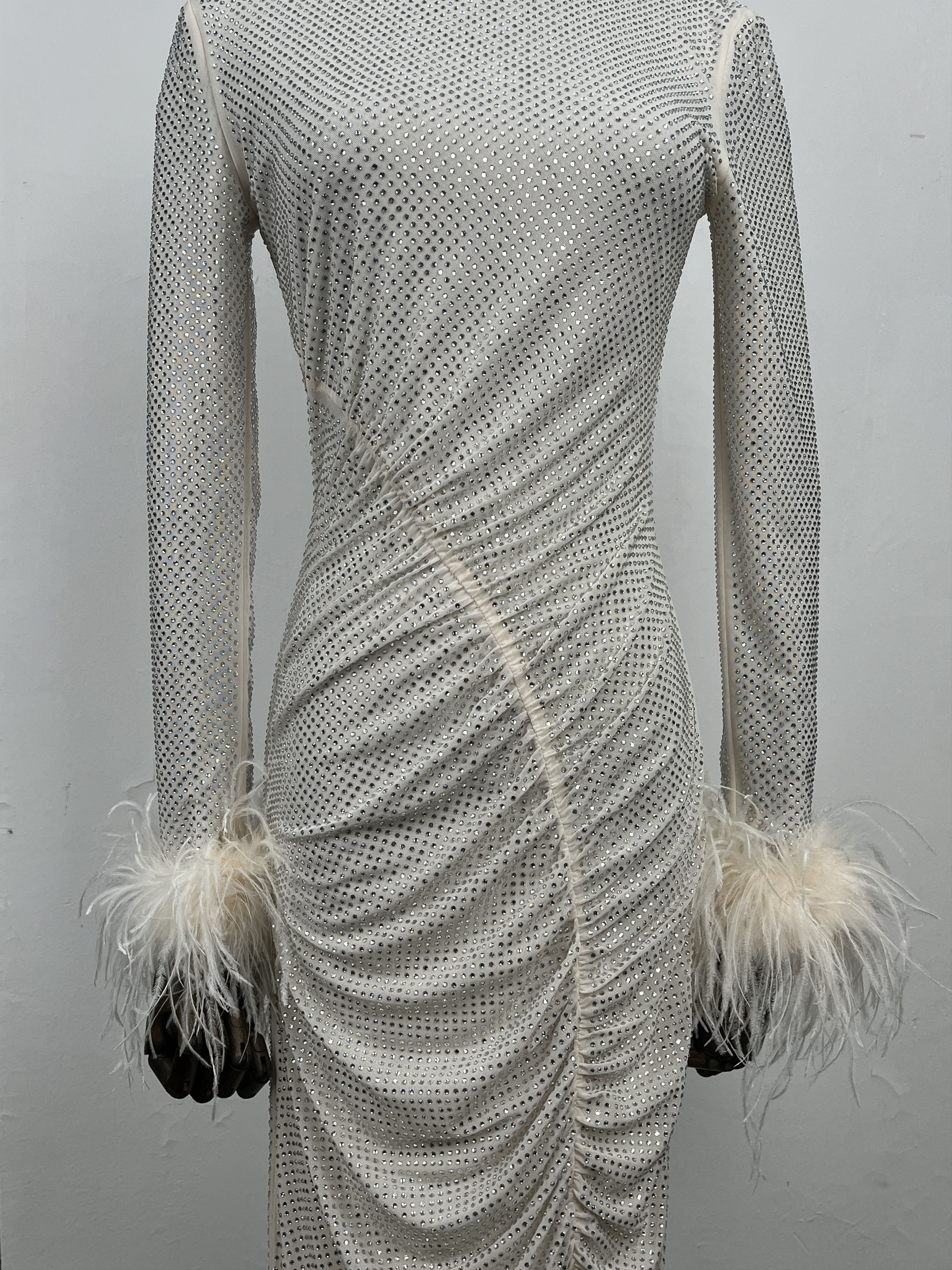 Self-Portrait Self-Portrait Cream Rhinestone Feather Midi Dress Size XS / US 0-2 / IT 36-38 - 4 Thumbnail