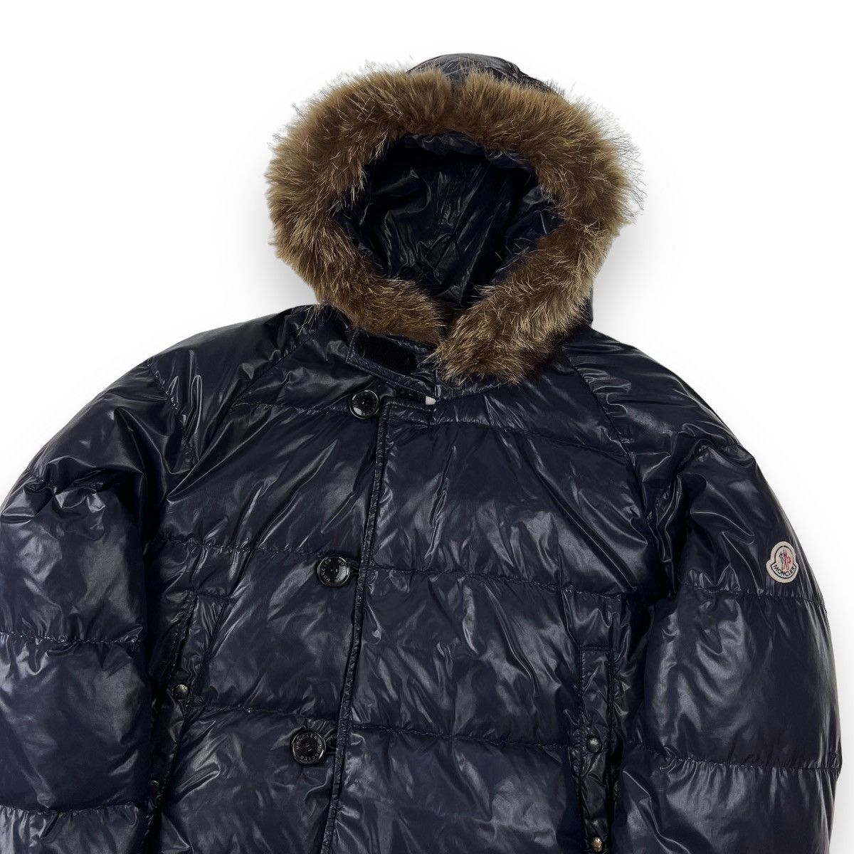 image of Moncler Bulgarie Navy Puffer Coat in Blue, Men's (Size Large)