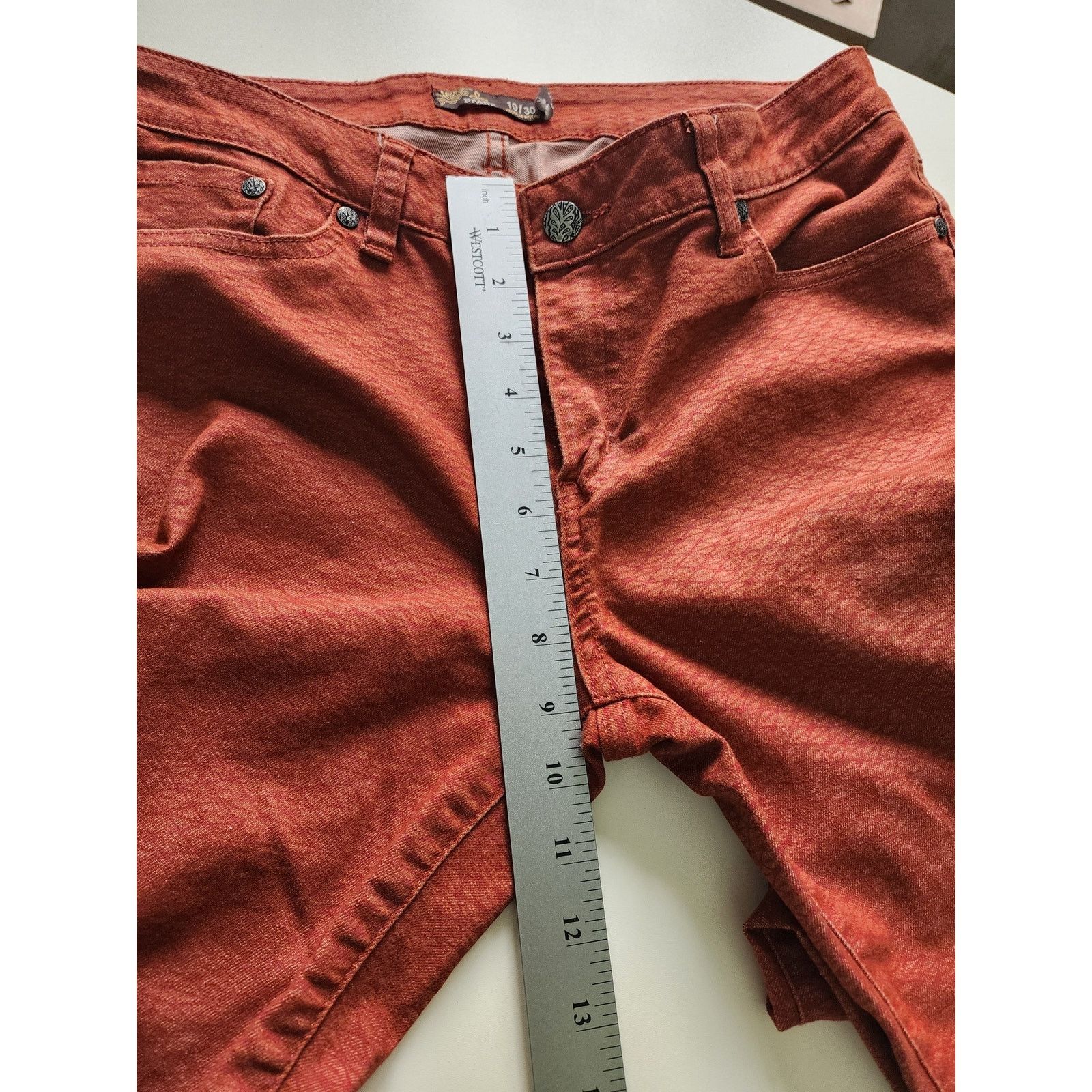 Prana PRANA KARA Organic Cotton Red Patterned Ankle Skinny Jeans Size 32" / US 10 / IT 46 - 6 Thumbnail