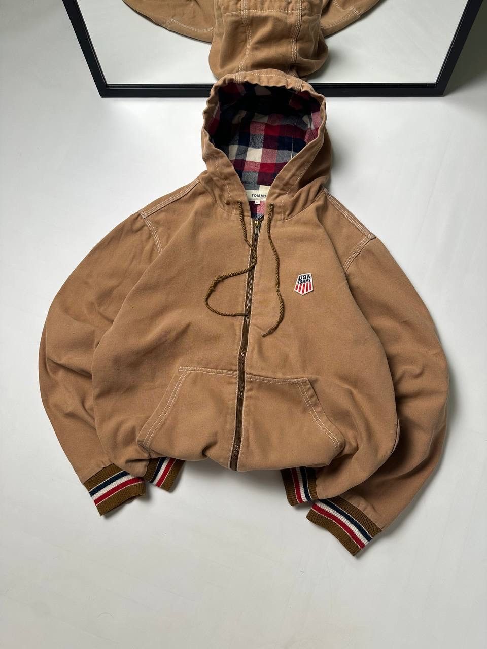 Tommy Hilfiger Vintage Tommy USA Hooded Denim Jacket Japan Vibes Camel Size US L / EU 52-54 / 3 - 1 Thumbnail