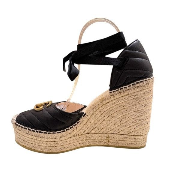 Gucci NWOT GUCCI Marmont Matelasse Ankle Tie Wedge Espadrilles EU Size US 11 / IT 41 - 7 Thumbnail