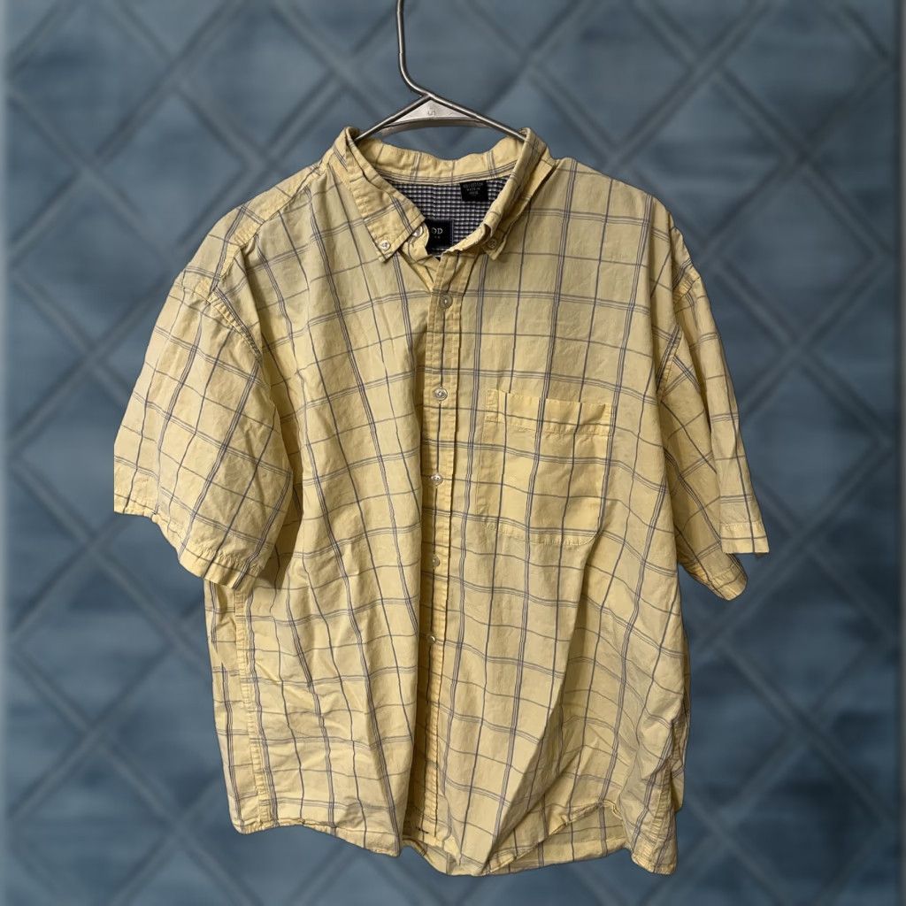 Izod IZOD Shirt Mens XL Yellow Check Cotton Blend Button-Down Short Sleeve (Regular) Size US XL / EU 56 / 4 - 1 Thumbnail