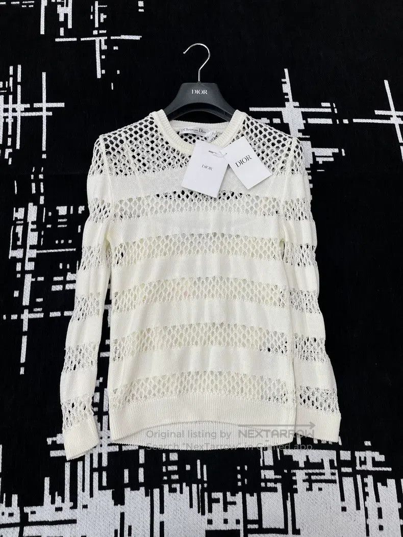 Dior Dior White striped hollow knitwear long sleeves Size XS / US 0-2 / IT 36-38 - 1 Thumbnail