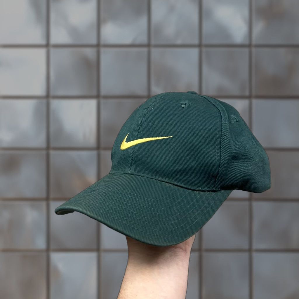 Nike VINTAGE Nike Hat Cap Mens S Green Yellow Swoosh Snap Back 90s RARE Baseball Cap Mens Adjustable Twill Cotton Front Swoosh 90s USA Women? Size ONE SIZE - 1 Thumbnail