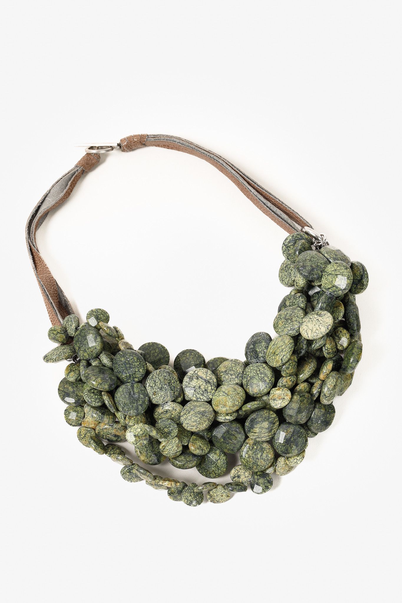 Brunello Cucinelli Brunello Cucinelli Faceted Snake Jasper & Leather Necklace Size ONE SIZE - 1 Thumbnail