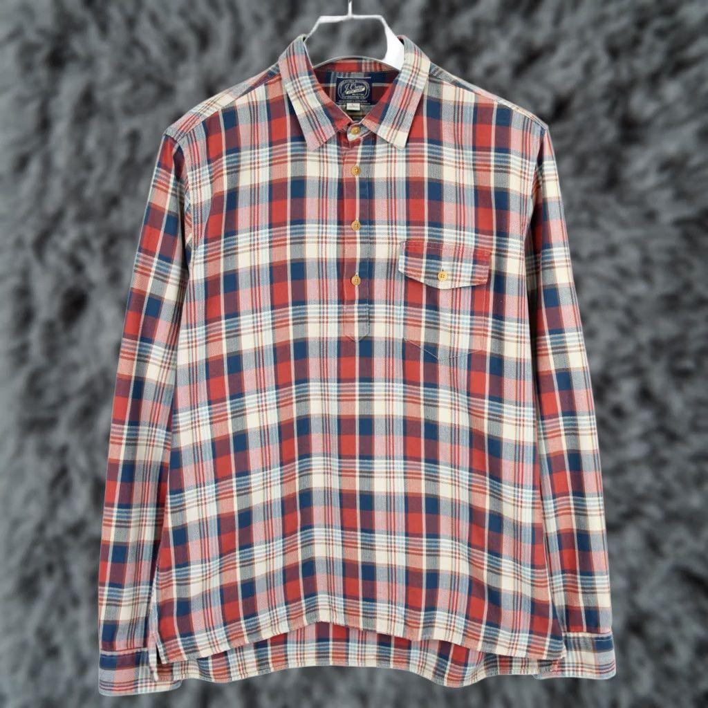 J.Crew J. CREW Shirt Men's LARGE Pullover Flannel Plaid Half Button Spread Shirt Mens Large Multicoloured Plaid Casual Winter Spring Summer Autumn Size US L / EU 52-54 / 3 - 1 Thumbnail