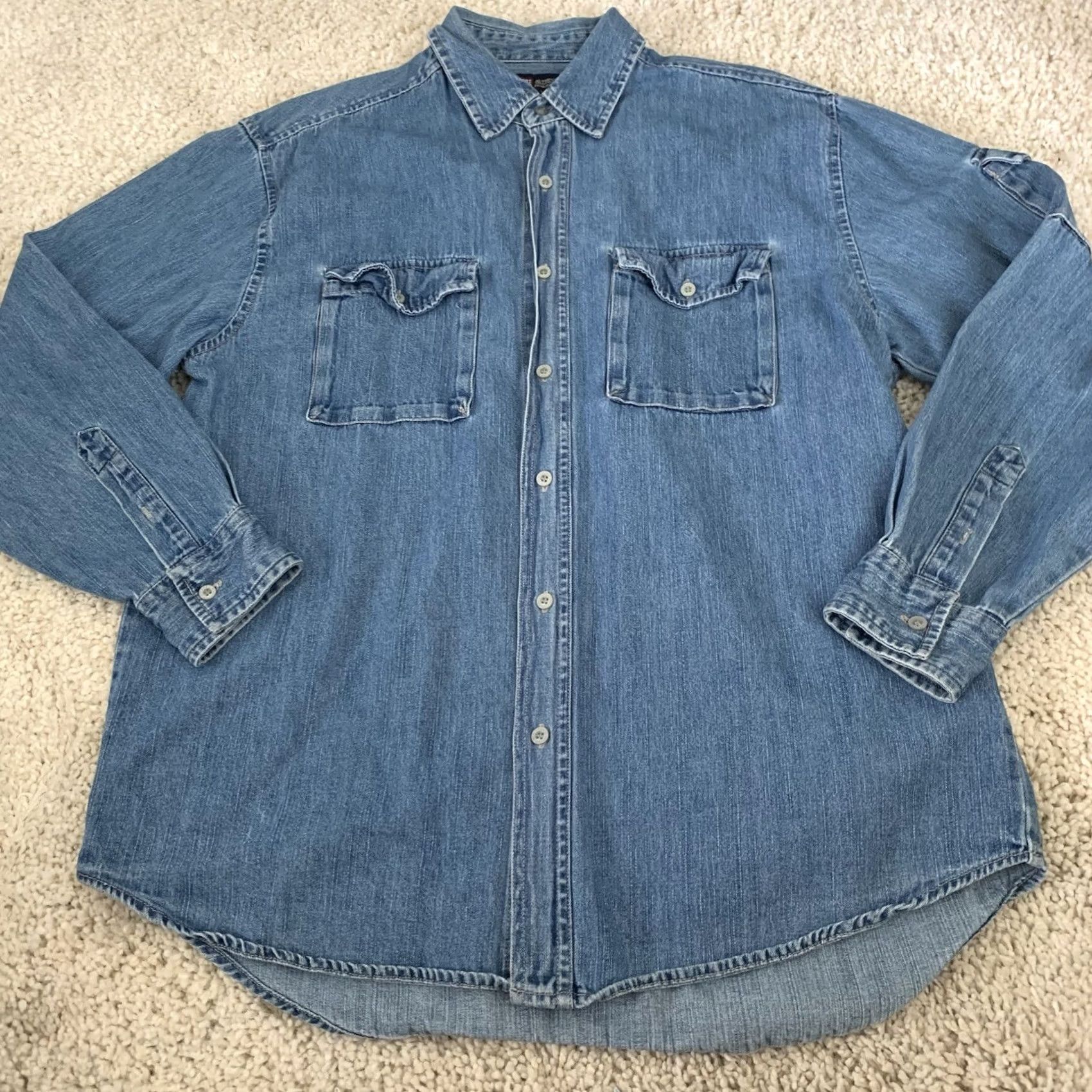 Faded Glory Faded Glory Denim Shirt Mens Medium Blue Button-Up Work Cotton Pockets Size US M / EU 48-50 / 2 - 6 Thumbnail
