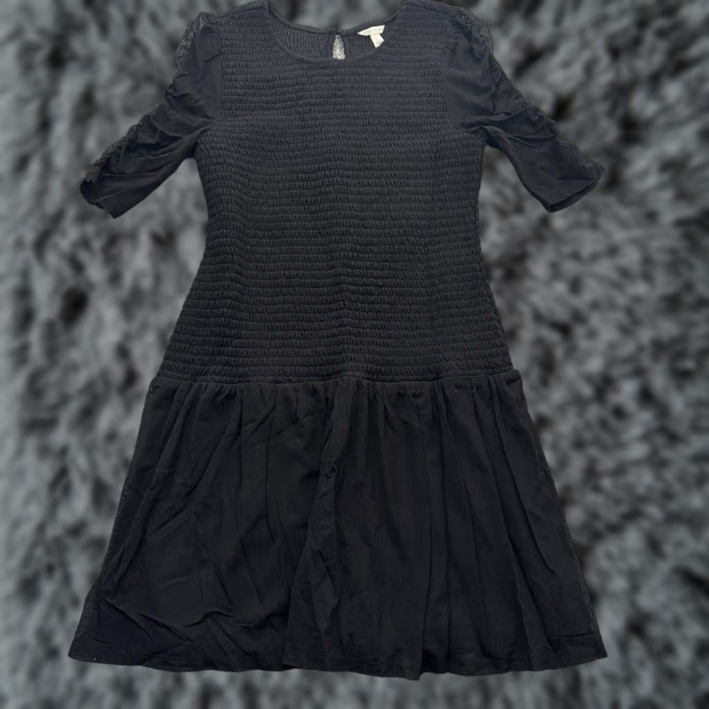 Vintage Cato Dress L Black Nylon Short Sleeve Round Neck Party Grunge Fit & Flare Knee Length Women Size L / US 10 / IT 46 - 1 Thumbnail