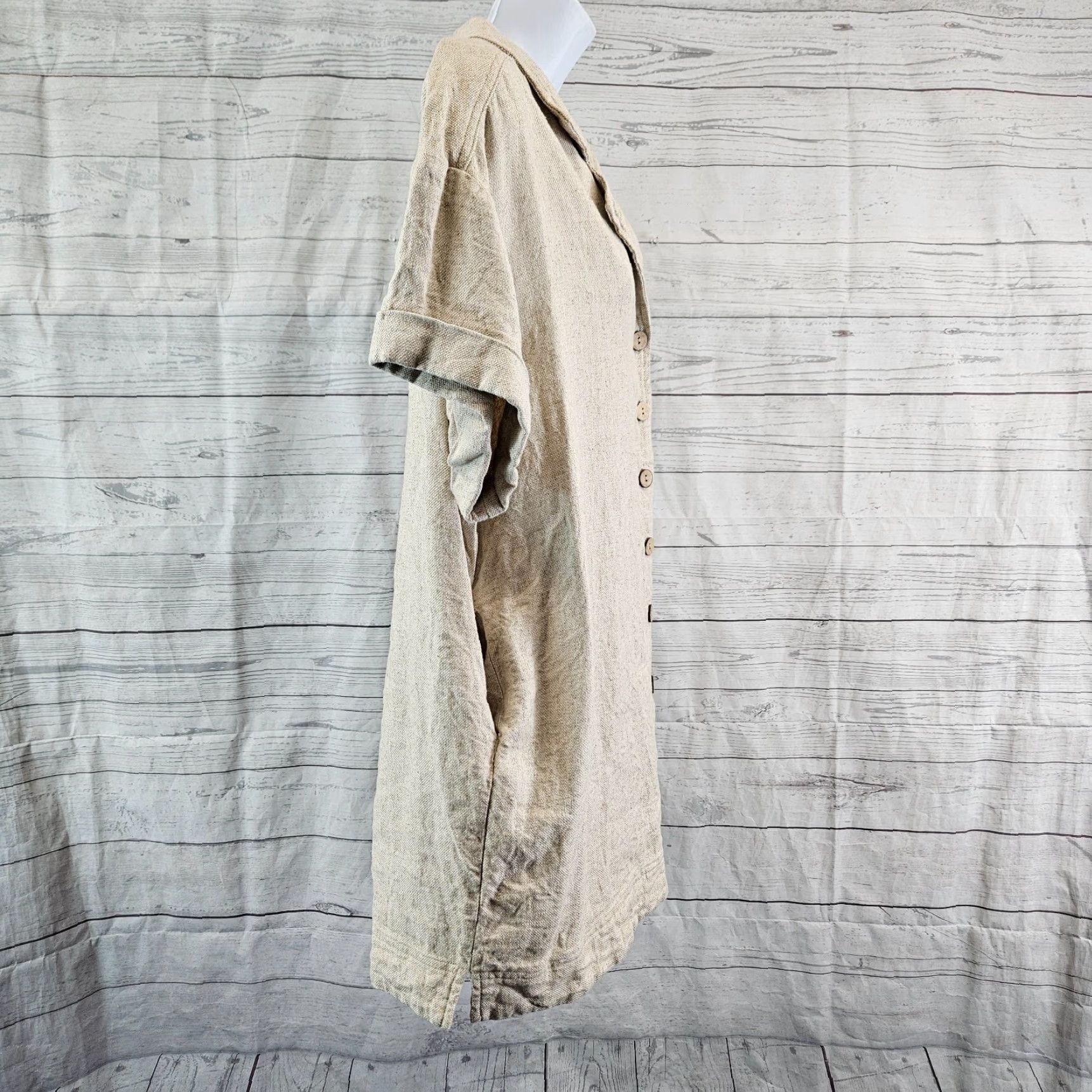 Vintage Miou Muse Womens Pop Off Linen Dress Sz Large Beige Short Sleeve Size 36" / US 14 / IT 50 - 3 Thumbnail