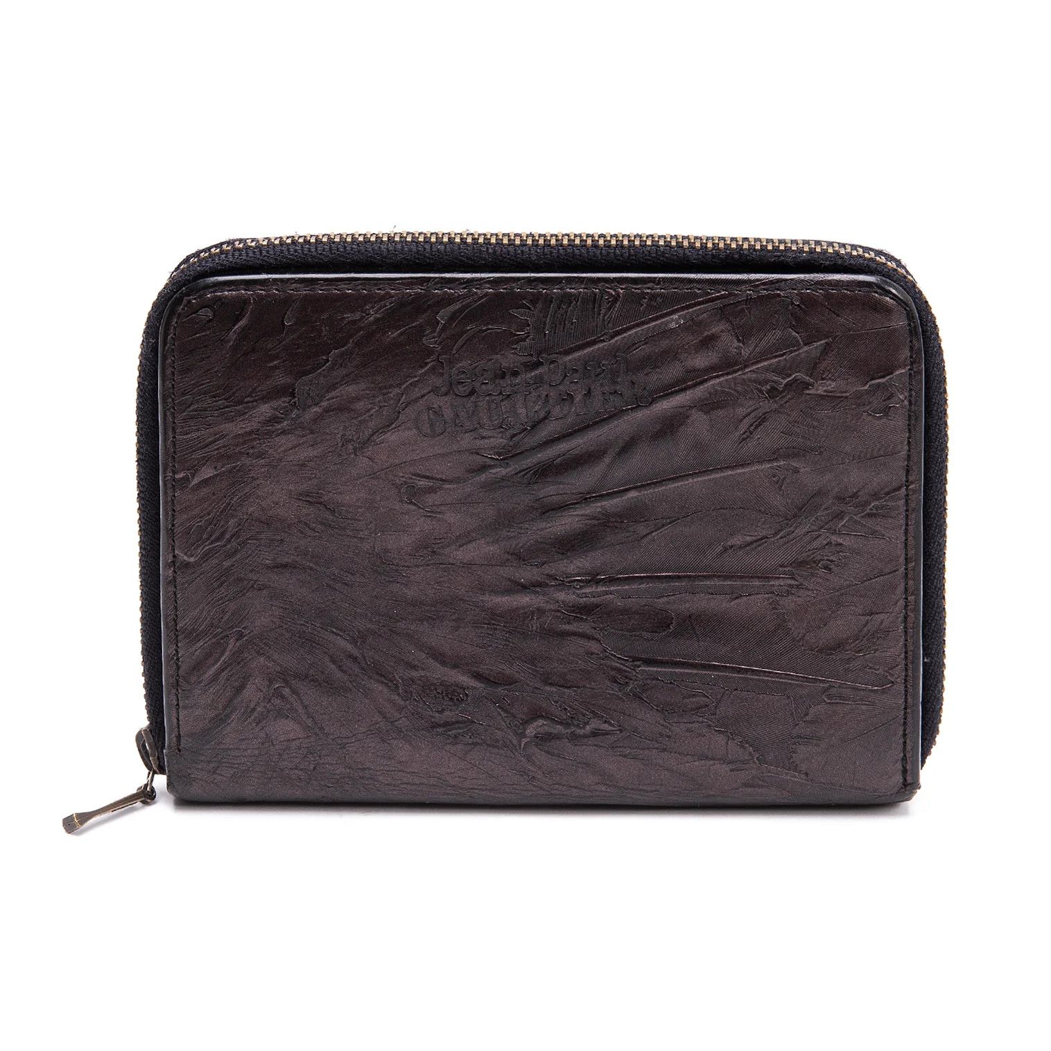 Jean Paul Gaultier Feather Embossed Round Zip Wallet in Brown Size ONE SIZE - 1 Thumbnail