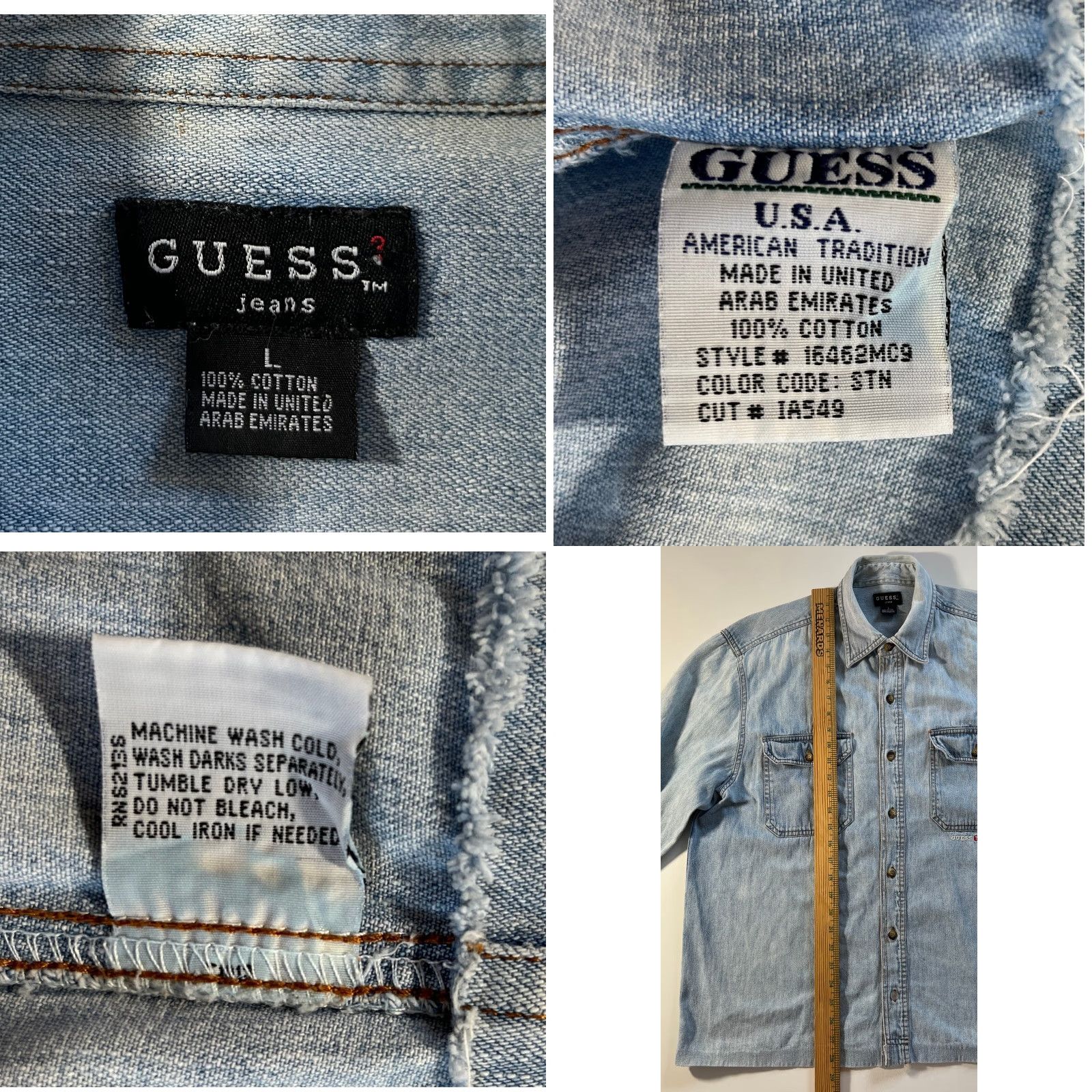 Guess VINTAGE Guess Jeans Button-Up Denim Shirt Mens 90s Americana Sz L Blue Denim Embroidered Pockets Size US L / EU 52-54 / 3 - 8 Thumbnail