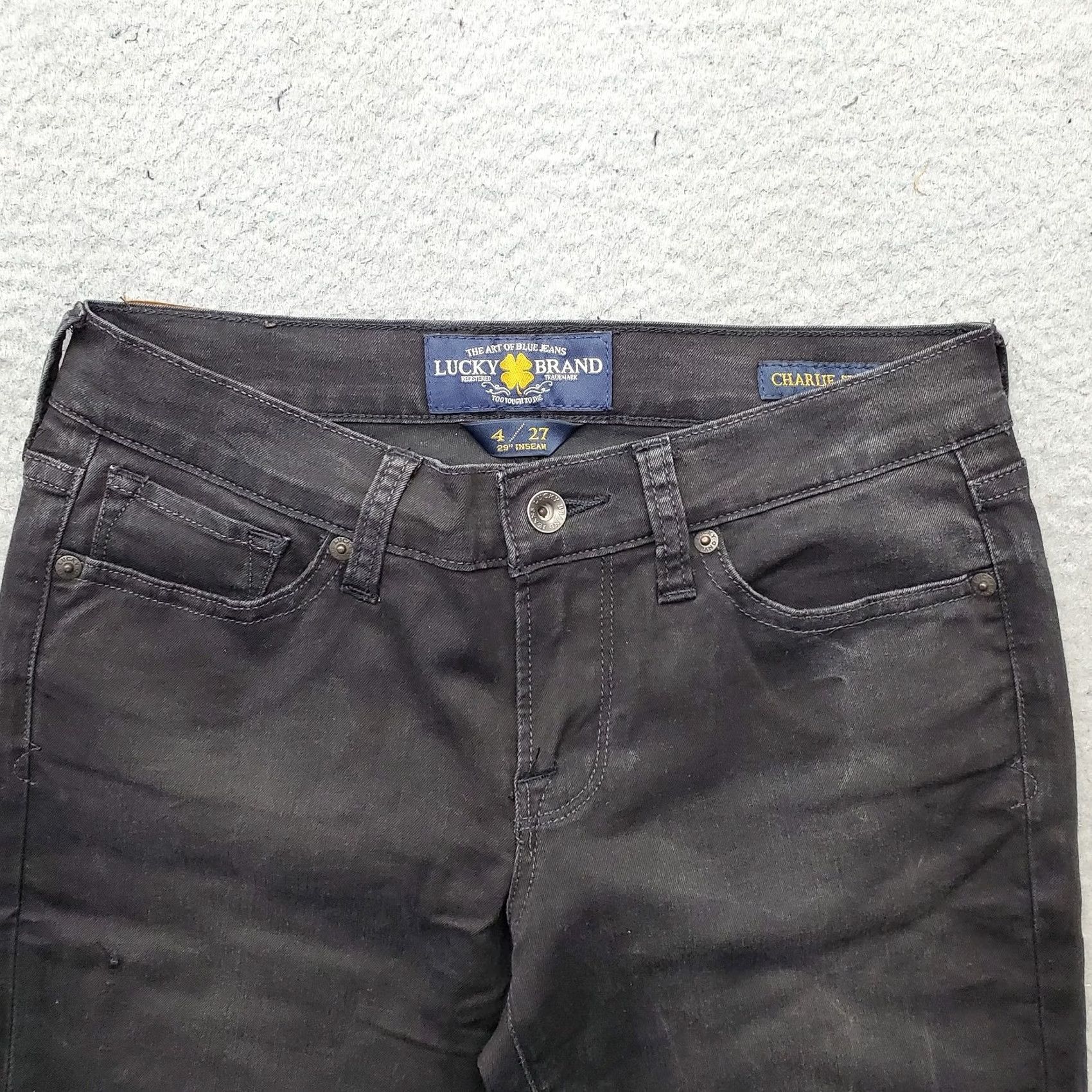 Lucky Brand Lucky Brand Charlie Skinny Jeans Womens 4 Black Denim Distressed Dark Wash Size 27" / US 4 / IT 40 - 7 Thumbnail