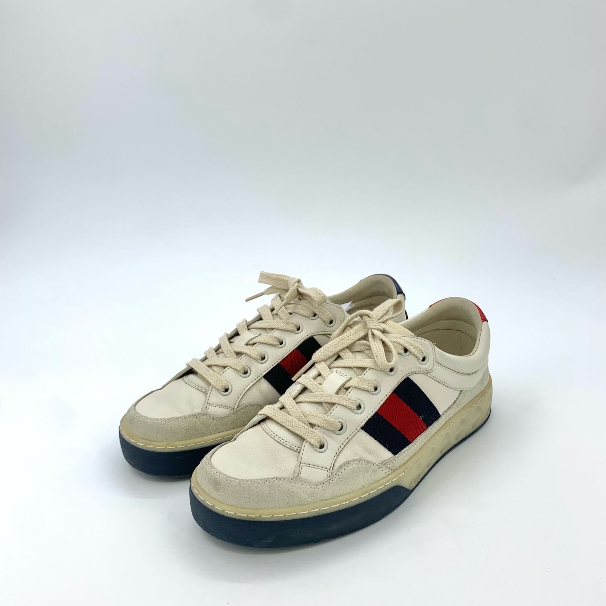 Gucci Gucci White & Red/Blue Colorblocked Lace-Up Sneakers (Size 3 Size US 6.5 / EU 39-40 - 1 Thumbnail