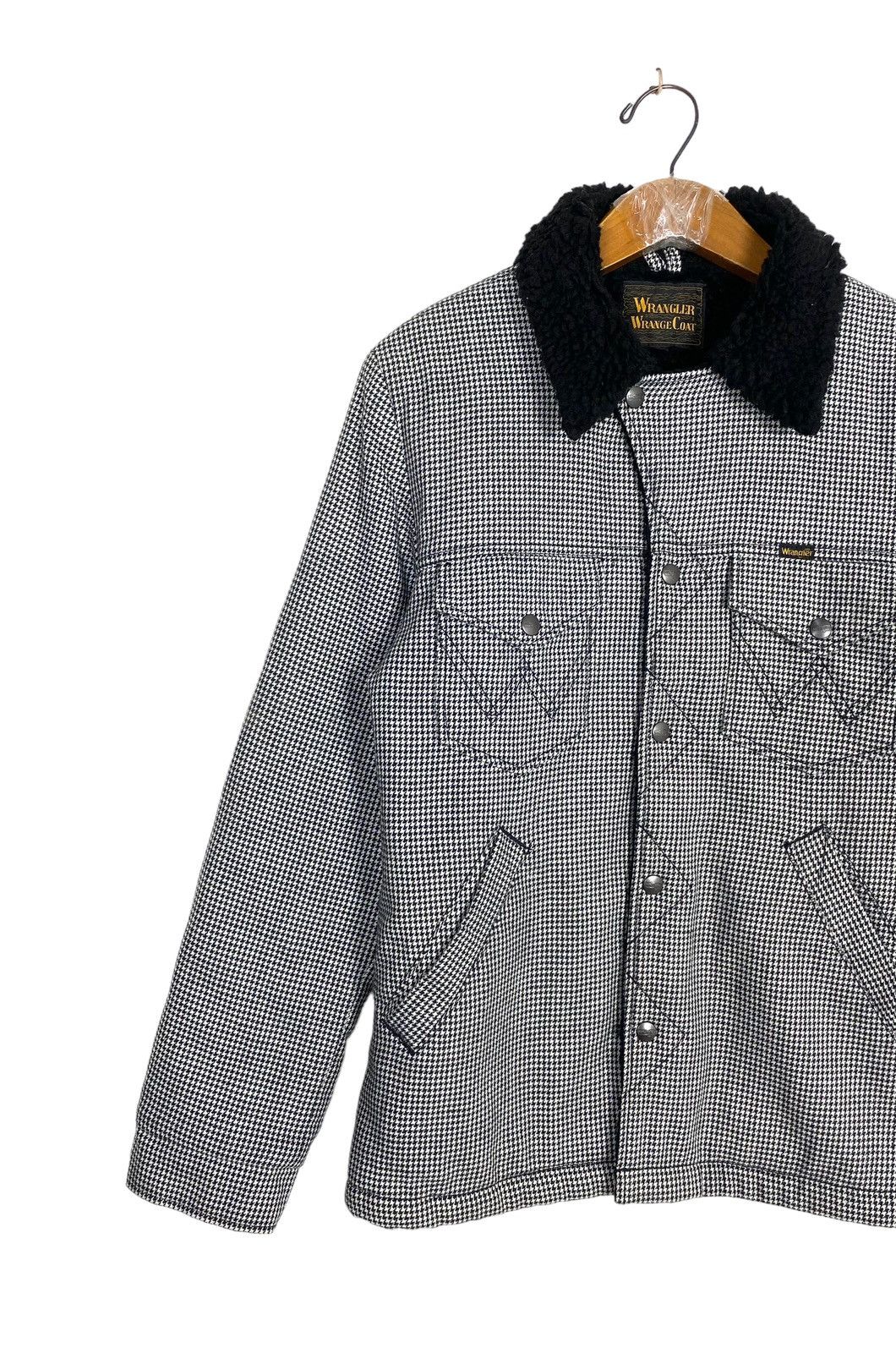 Rare Vintage Wrangler Houndstooth Hickory Workwear Fur Colar
