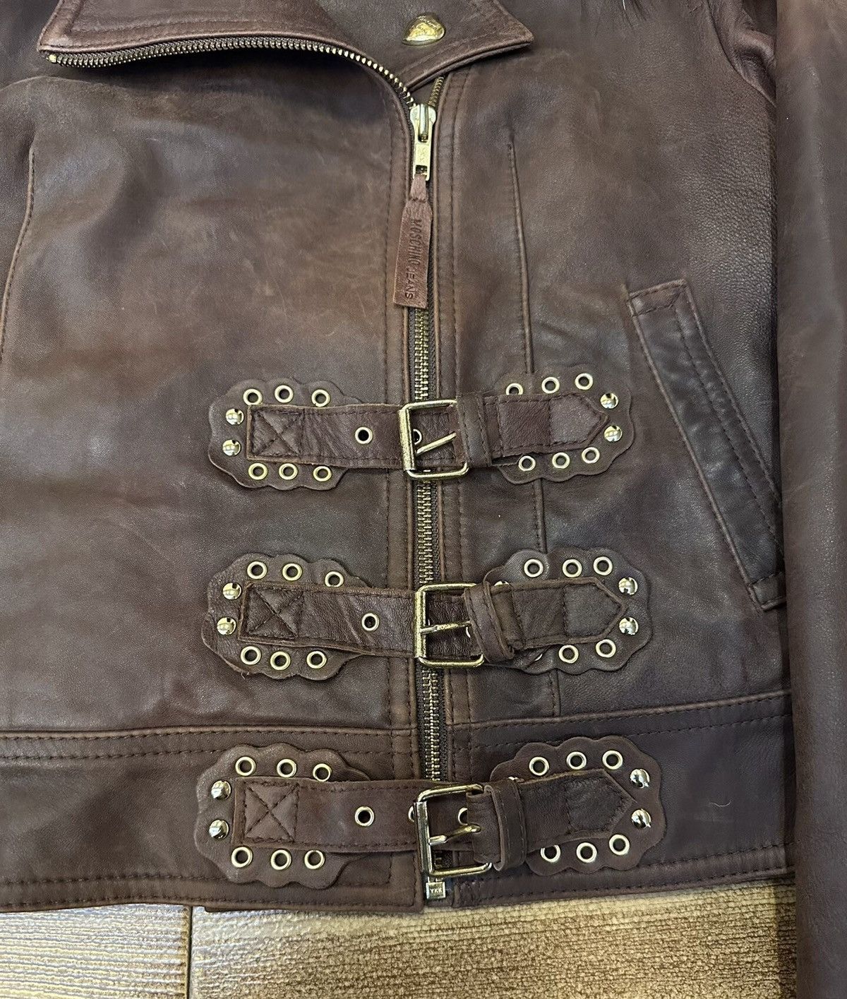 Moschino Moschino Distressed Fur Shearling-Collar Leather Jacket Size US S / EU 44-46 / 1 - 6 Thumbnail