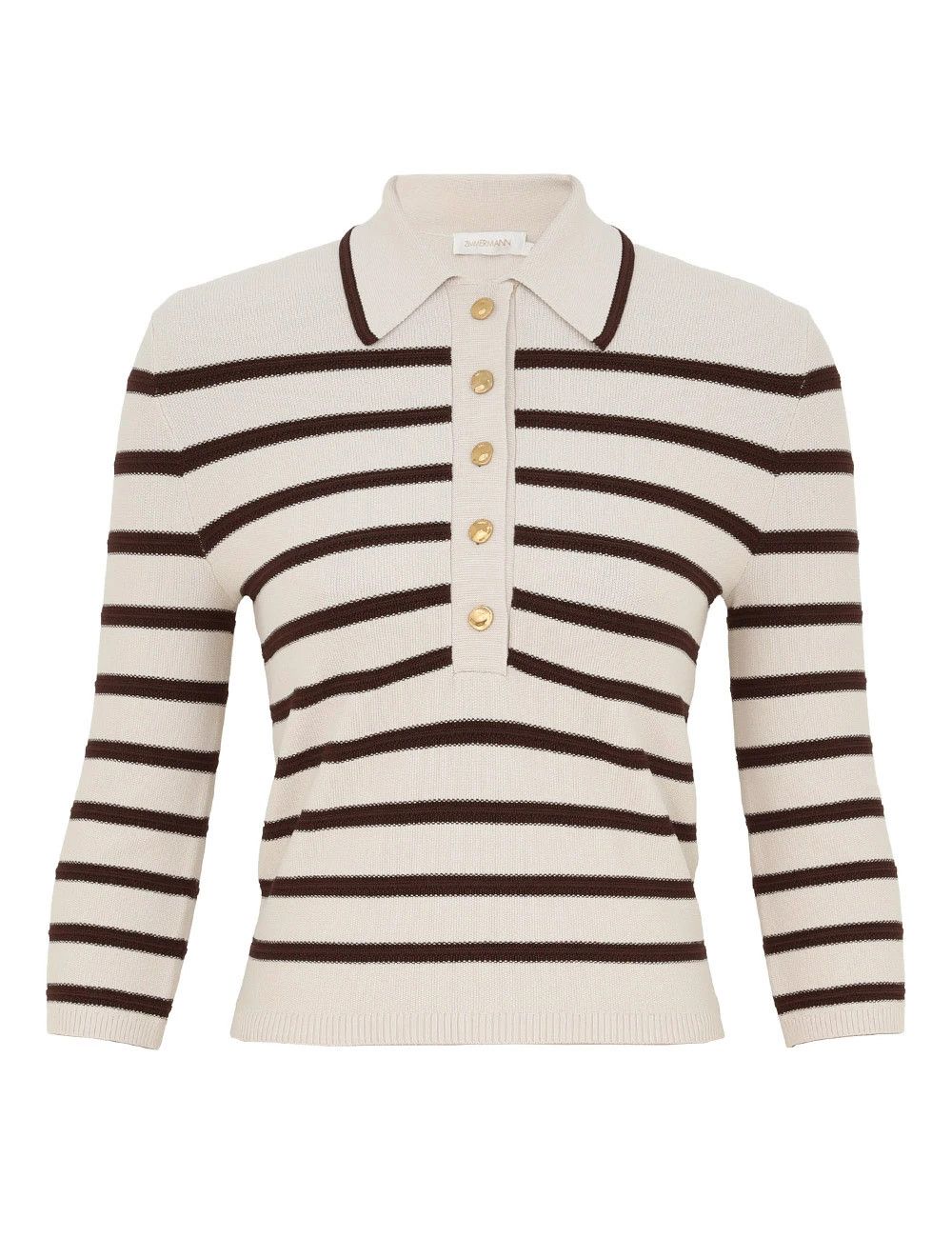 Zimmermann oc11z0226 Illuminate Stripe Polo Shirt In Cream/Chocolate Size L / US 10 / IT 46 - 1 Thumbnail