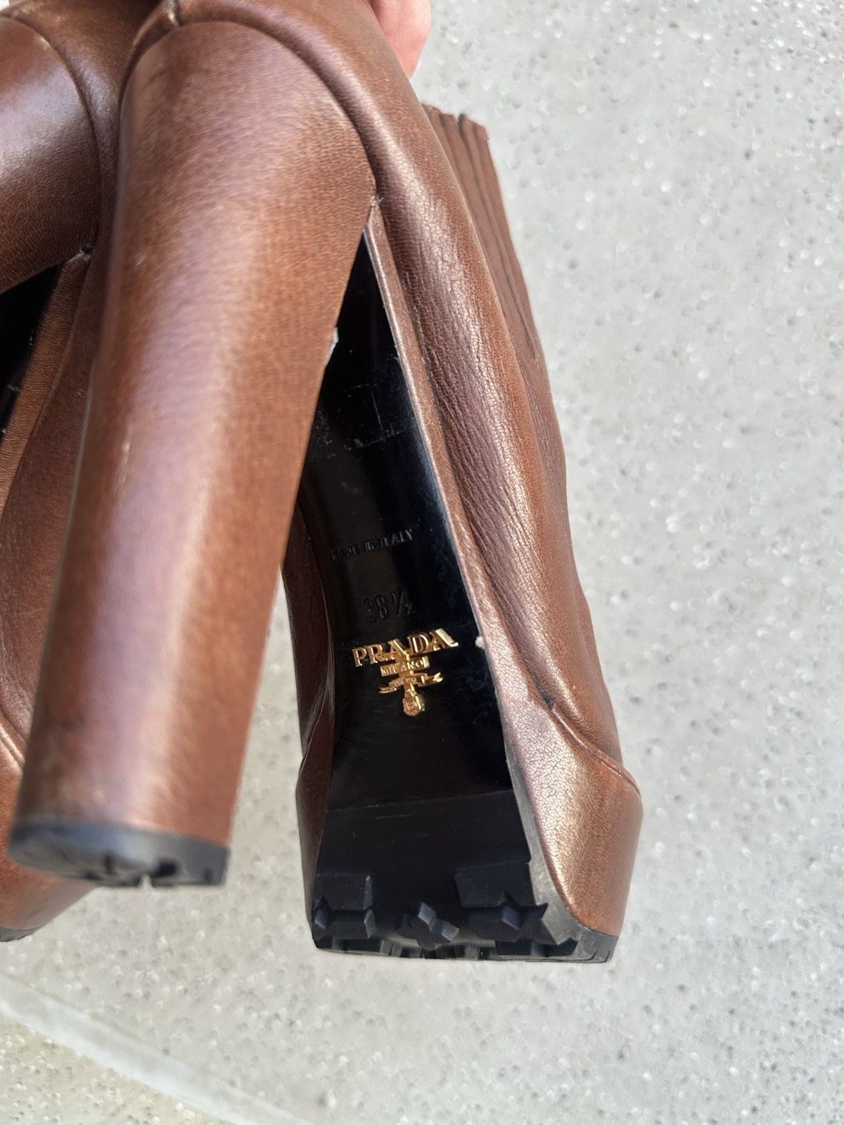 Prada DDP Prada Womens Brown Leather Platform Heel Boots Size 38,5 Size US 8.5 / IT 38.5 - 18 Thumbnail