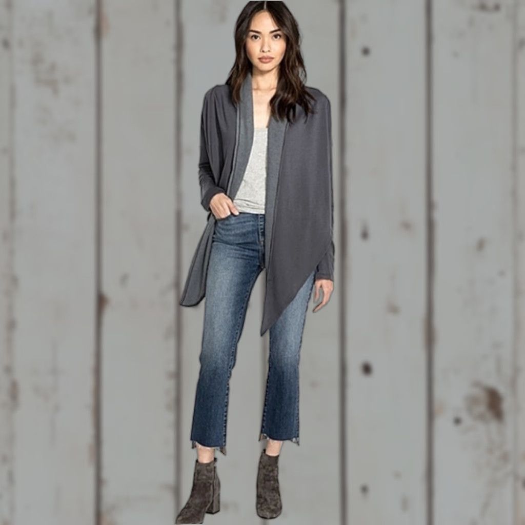 Johnny Was Johnny Was Calme Brushed French Terry Cardigan Charcoal Grey Gray Sz Large New with Tags Size L / US 10 / IT 46 - 1 Thumbnail
