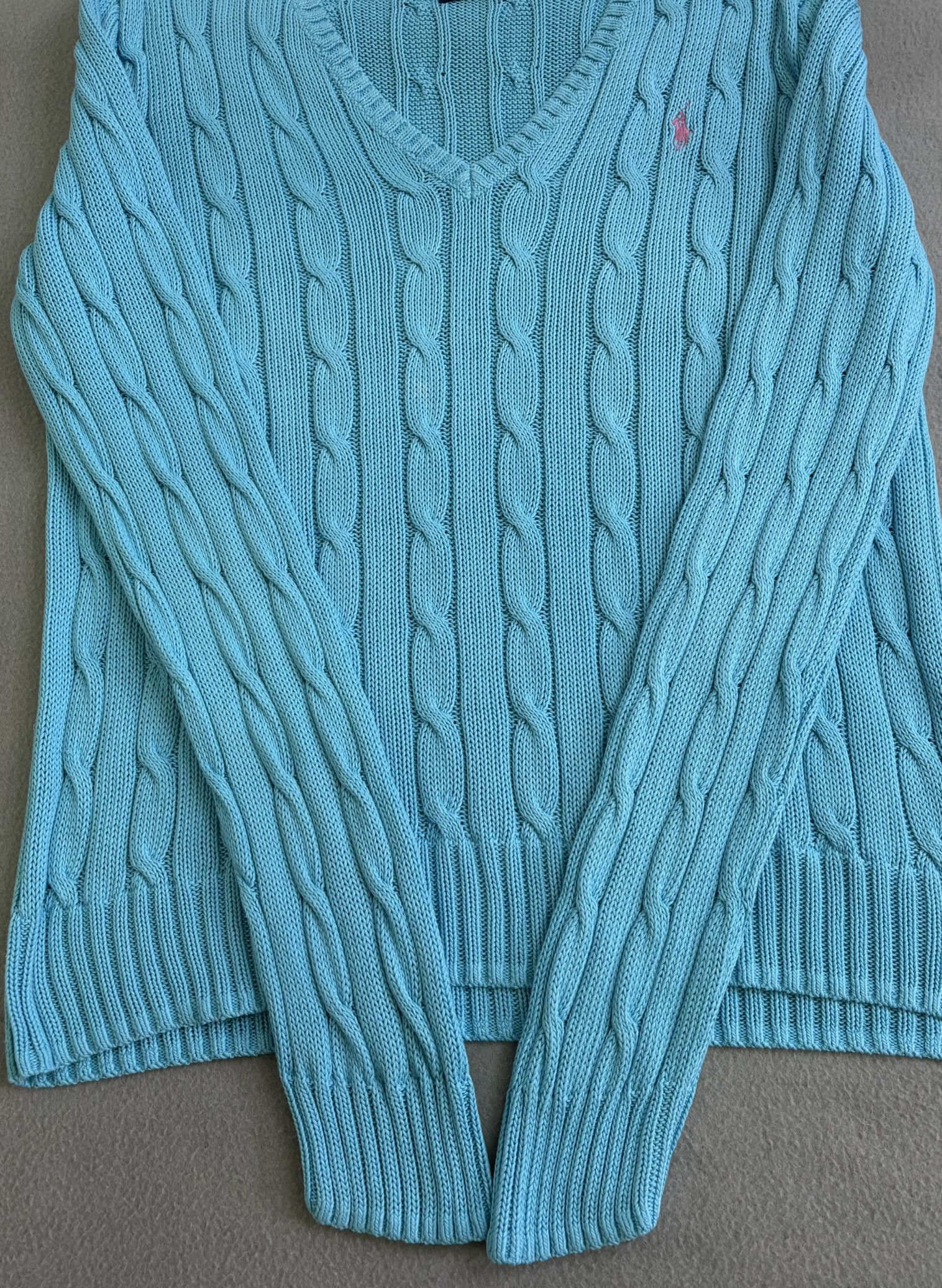 Polo Ralph Lauren Polo Ralph Lauren Cable V-Neck Baby Blue Sweater Size XL Size XL / US 12-14 / IT 48-50 - 6 Thumbnail