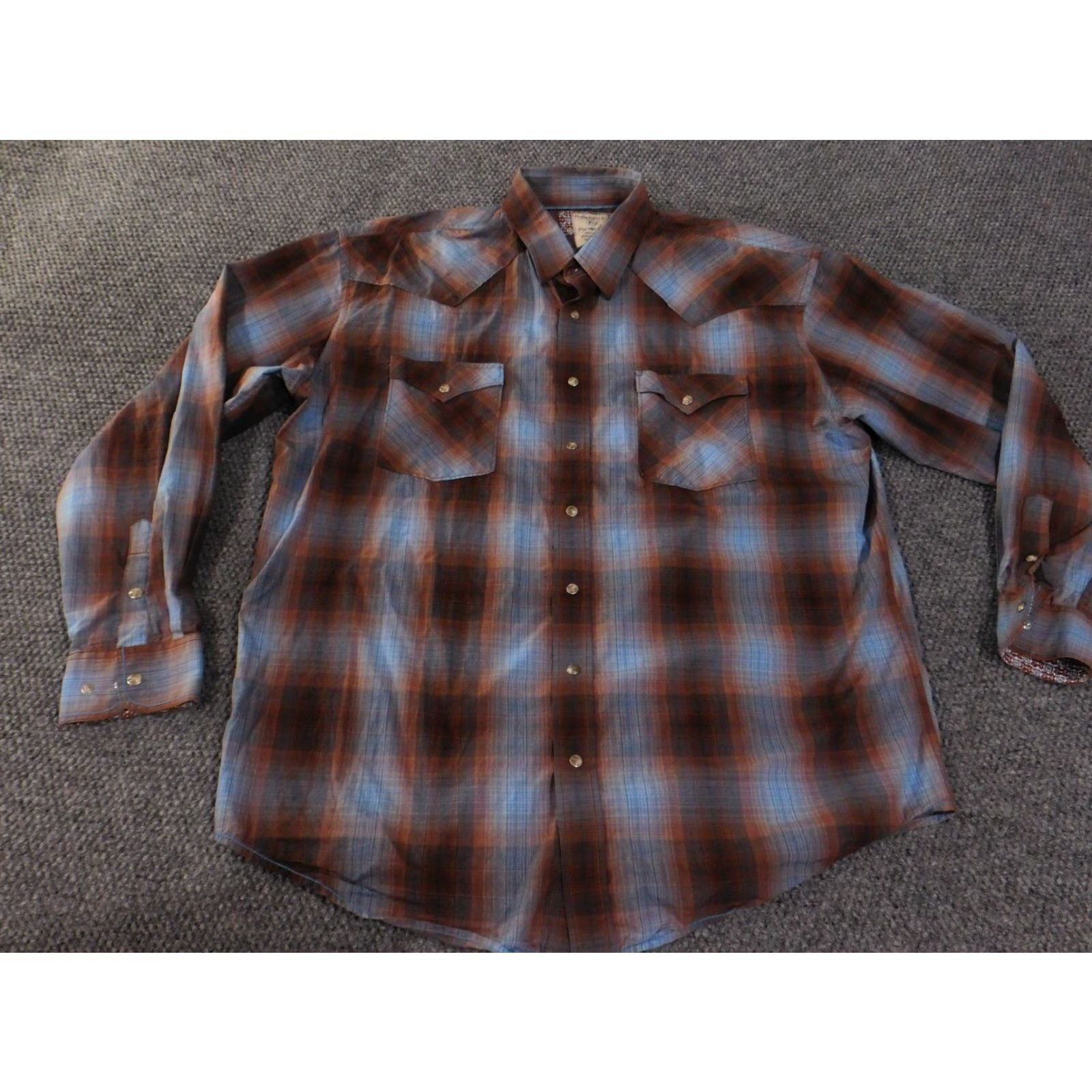 Vintage Panhandle Rough Stock Shirt Mens XL Brown Blue Plaid Pearl Snap Western Rodeo Shirt Size US XL / EU 56 / 4 - 4 Thumbnail