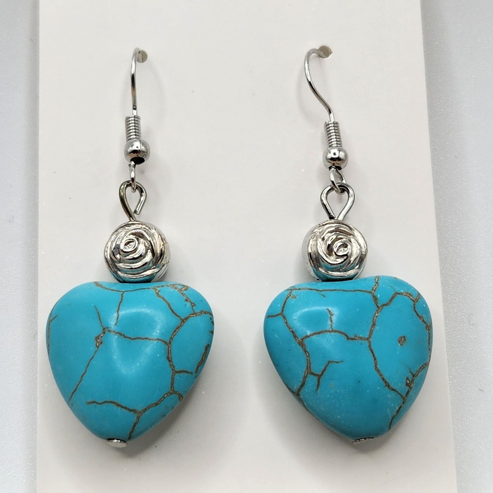 Other Boho Heart Turquoise Mosaic Rose Bead Dangle Earrings Size ONE SIZE - 1 Thumbnail