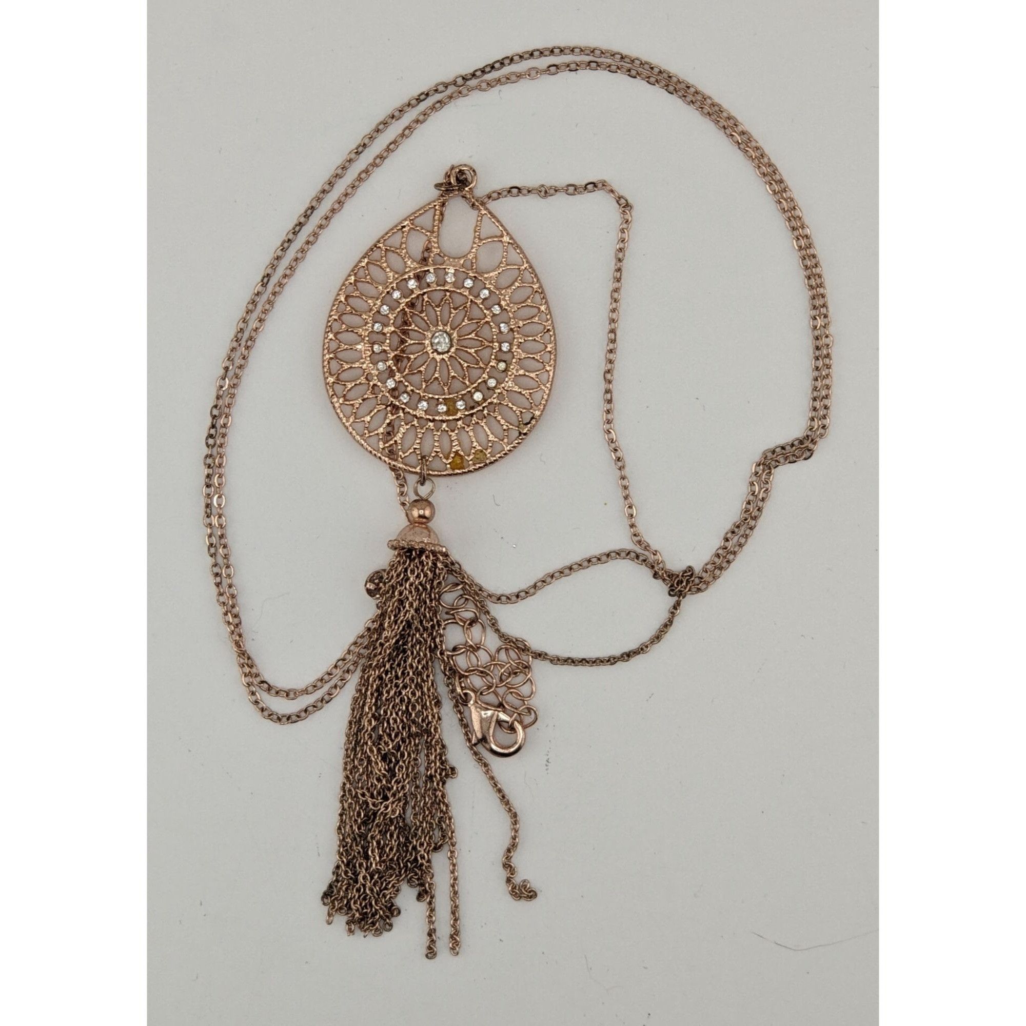 Other Bohemian Rose Gold Tone Filigree Tassel Pendant Necklace Size ONE SIZE - 4 Thumbnail