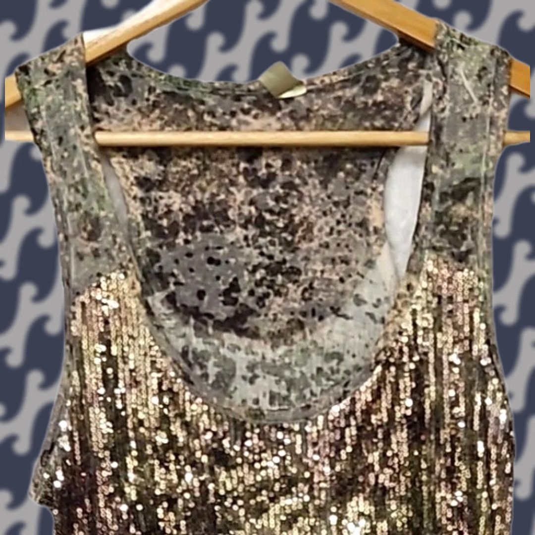 Vintage Women sequin sleeveless tank top Gold Party Metal Designer Abstract Scoop Neck S Size S / US 4 / IT 40 - 1 Thumbnail