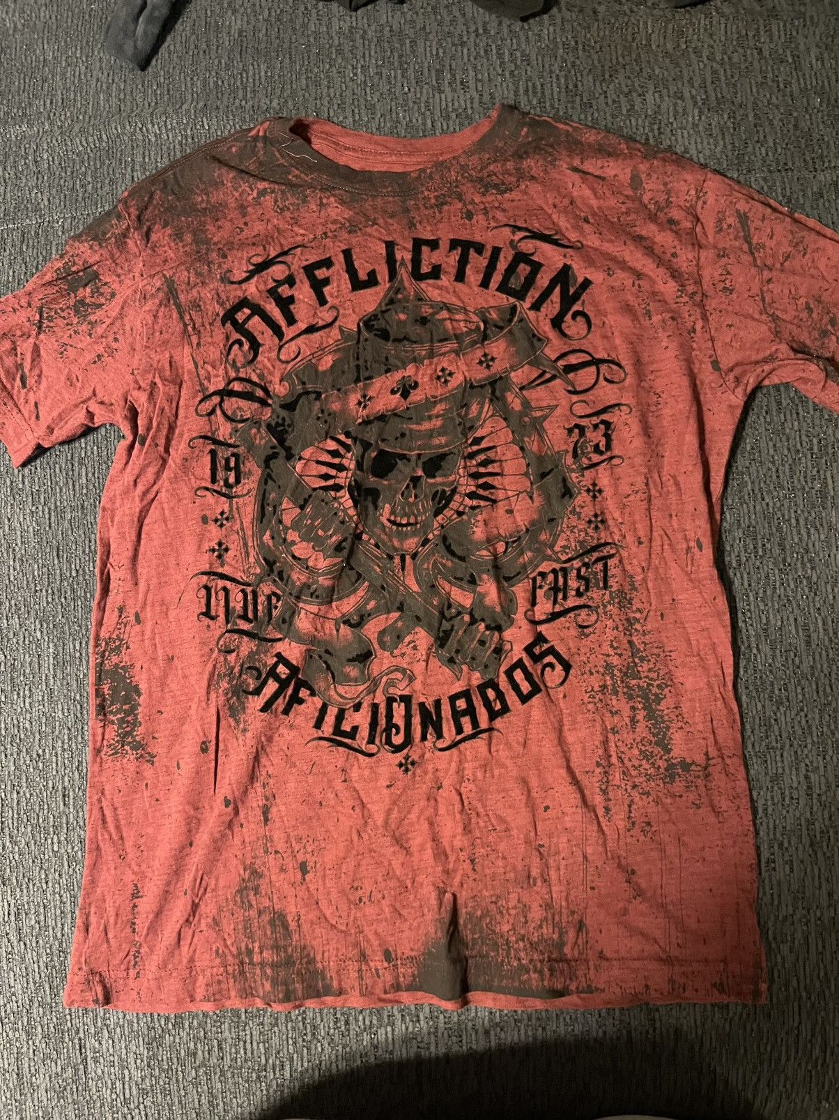 Affliction × Haunted Mound × Vintage Dark Red Skelton Affliction T Shirt Size US L / EU 52-54 / 3 - 1 Thumbnail