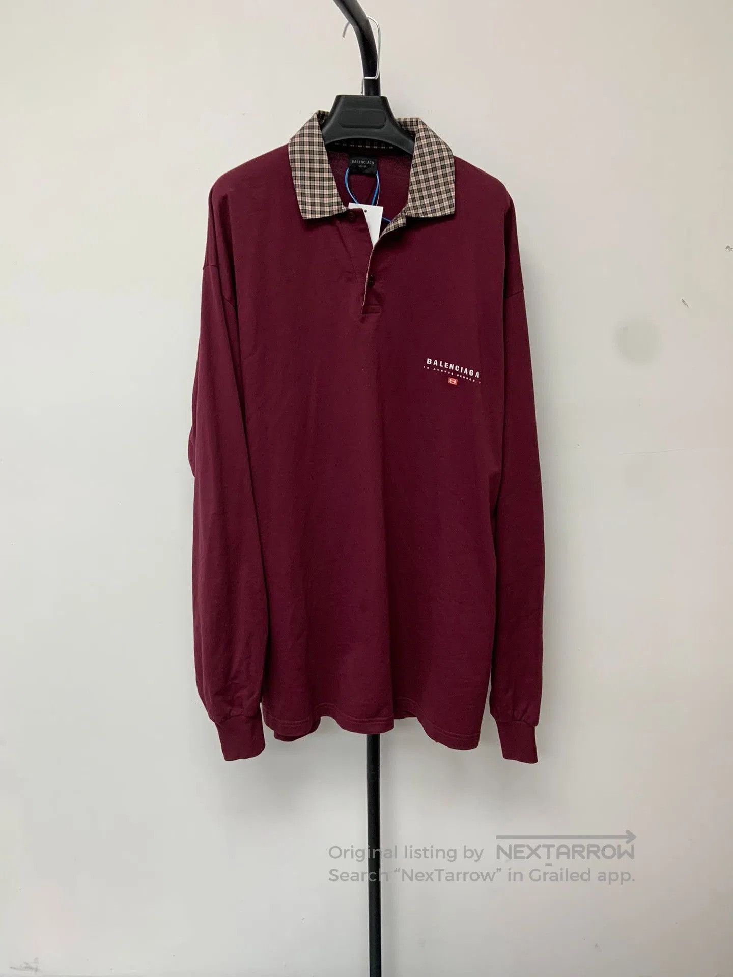 Balenciaga Balenciaga Men's Solid Plaid Collar Long-Sleeve Polo. Size US M / EU 48-50 / 2 - 1 Thumbnail