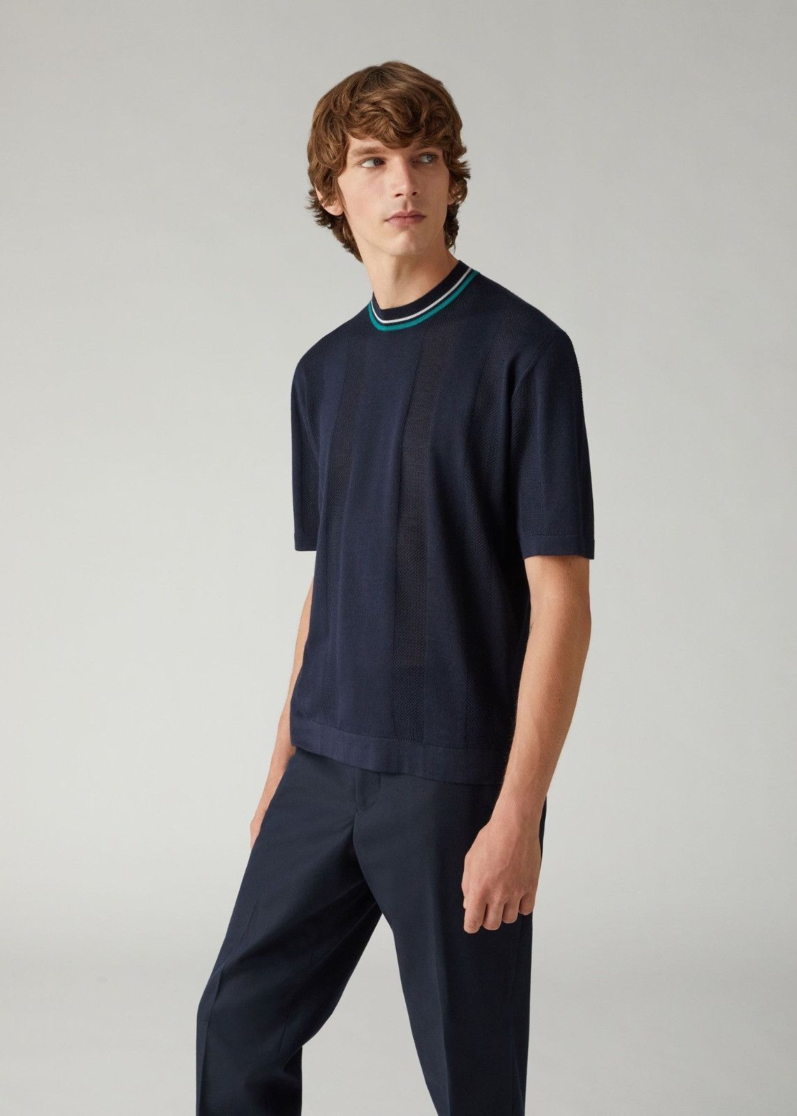 image of Loro Piana O1Loc1C0124 Short-Sleeved Crewneck T-Shirt In Blue, Men's (Size Large)