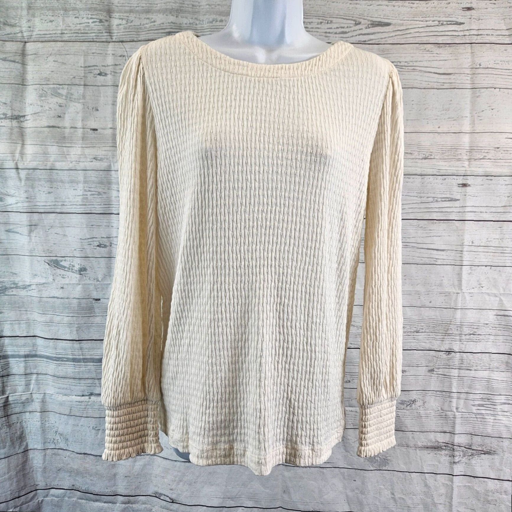 Loft VINTAGE LOFT Ann Taylor Womens Top Blouse Shirt Ivory Long Sleeve Cotton Blend S Small Womens Size S / US 4 / IT 40 - 2 Thumbnail
