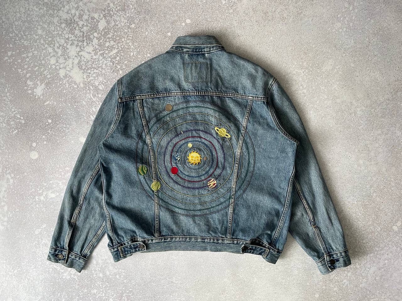 image of Archival Clothing x Levis Vintage Levi’S Solar System Sun Moon Denim Jacket Big Print in Blue (Size