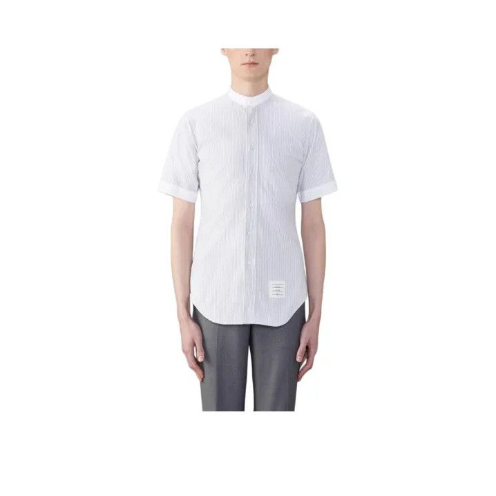 Thom Browne Thom Browne Gray Striped Short Sleeve Shirt Size US M / EU 48-50 / 2 - 1 Thumbnail