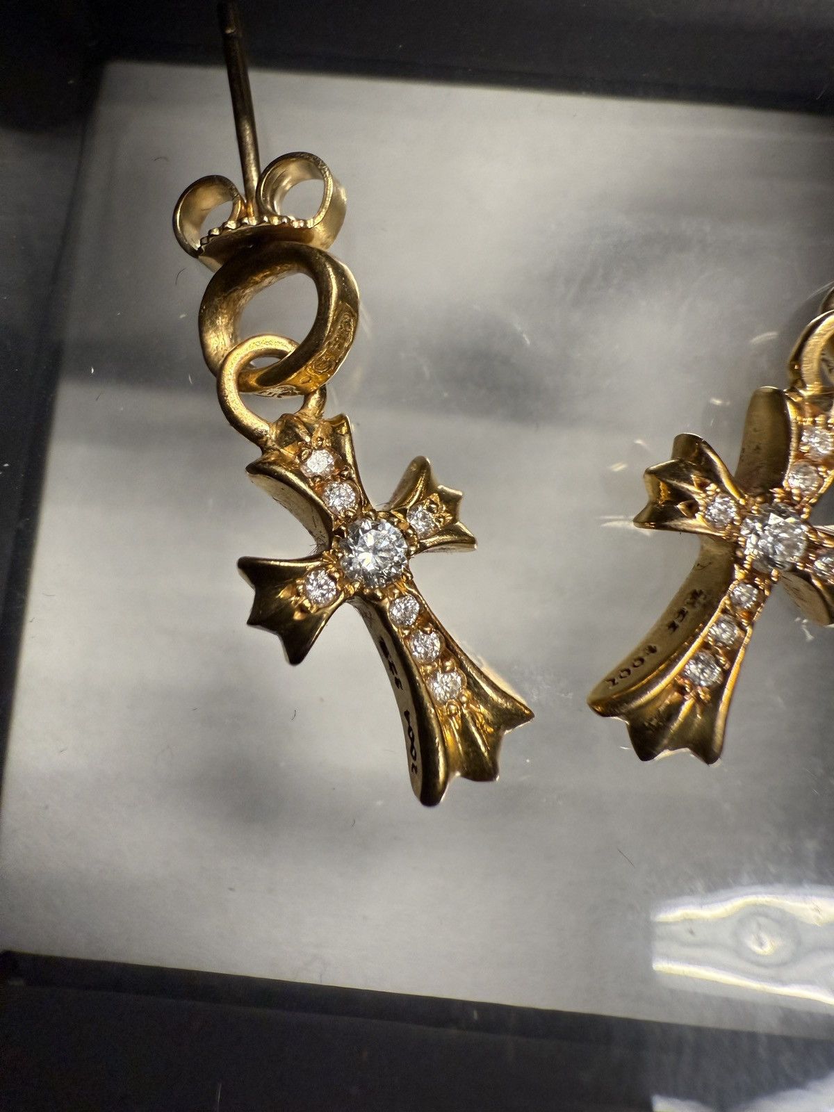 Chrome Hearts 22k Gold & Diamond Baby Fat Earring Pair