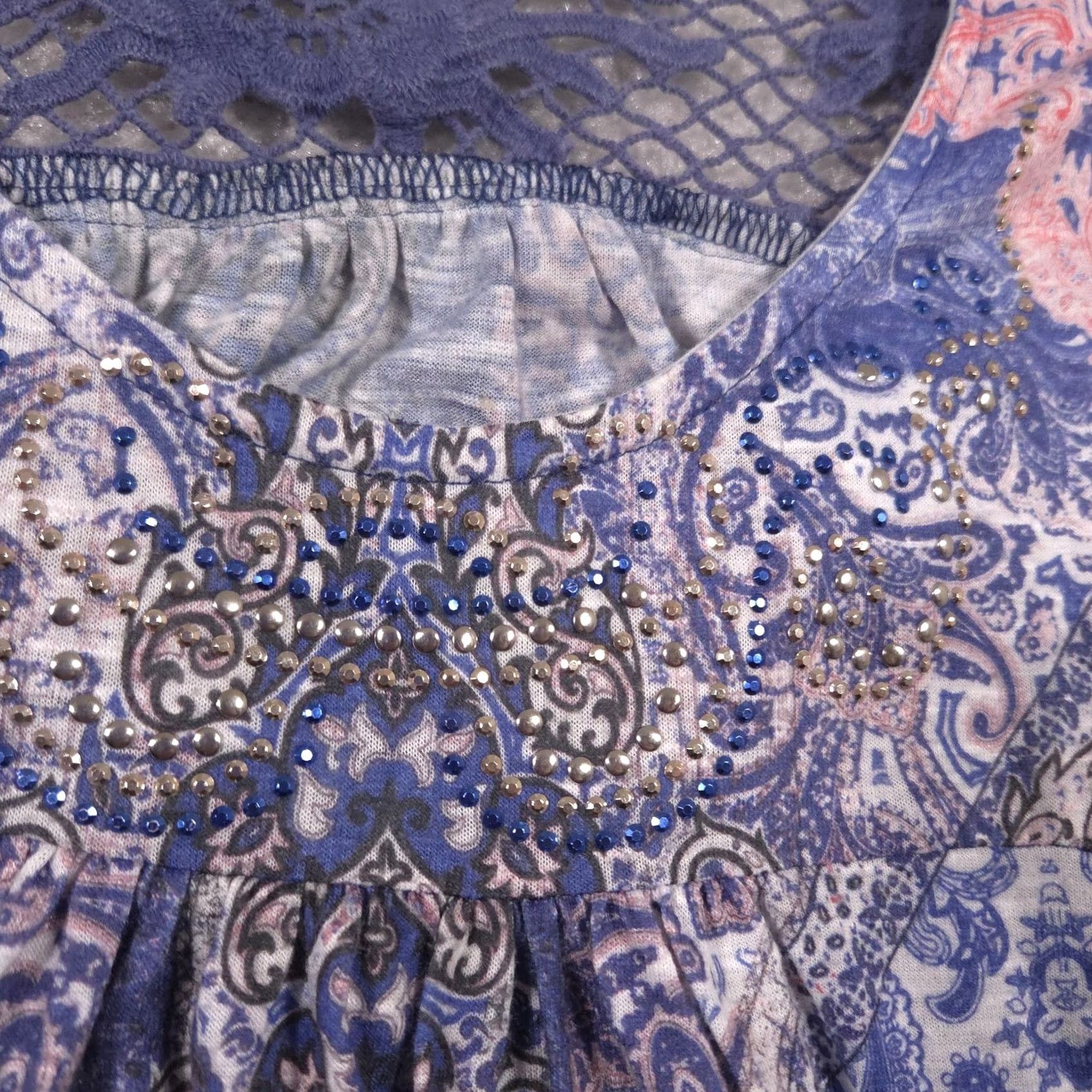 Olive Live And Let Live Blouse Womens Small Blue Paisley Beaded Tunic Top Crochet Lace Size S / US 4 / IT 40 - 5 Thumbnail